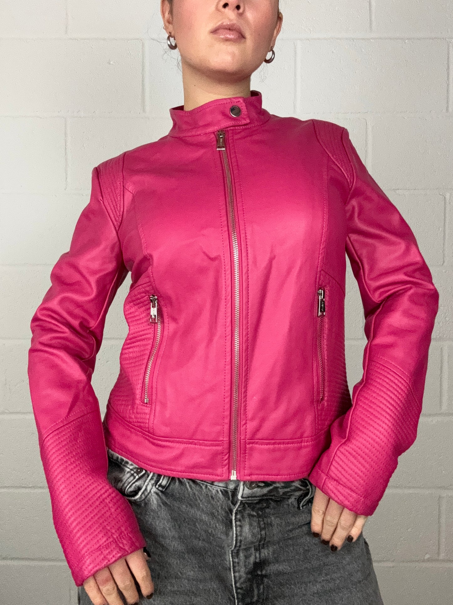 Pink Guess Faux Leather Jacket (S)