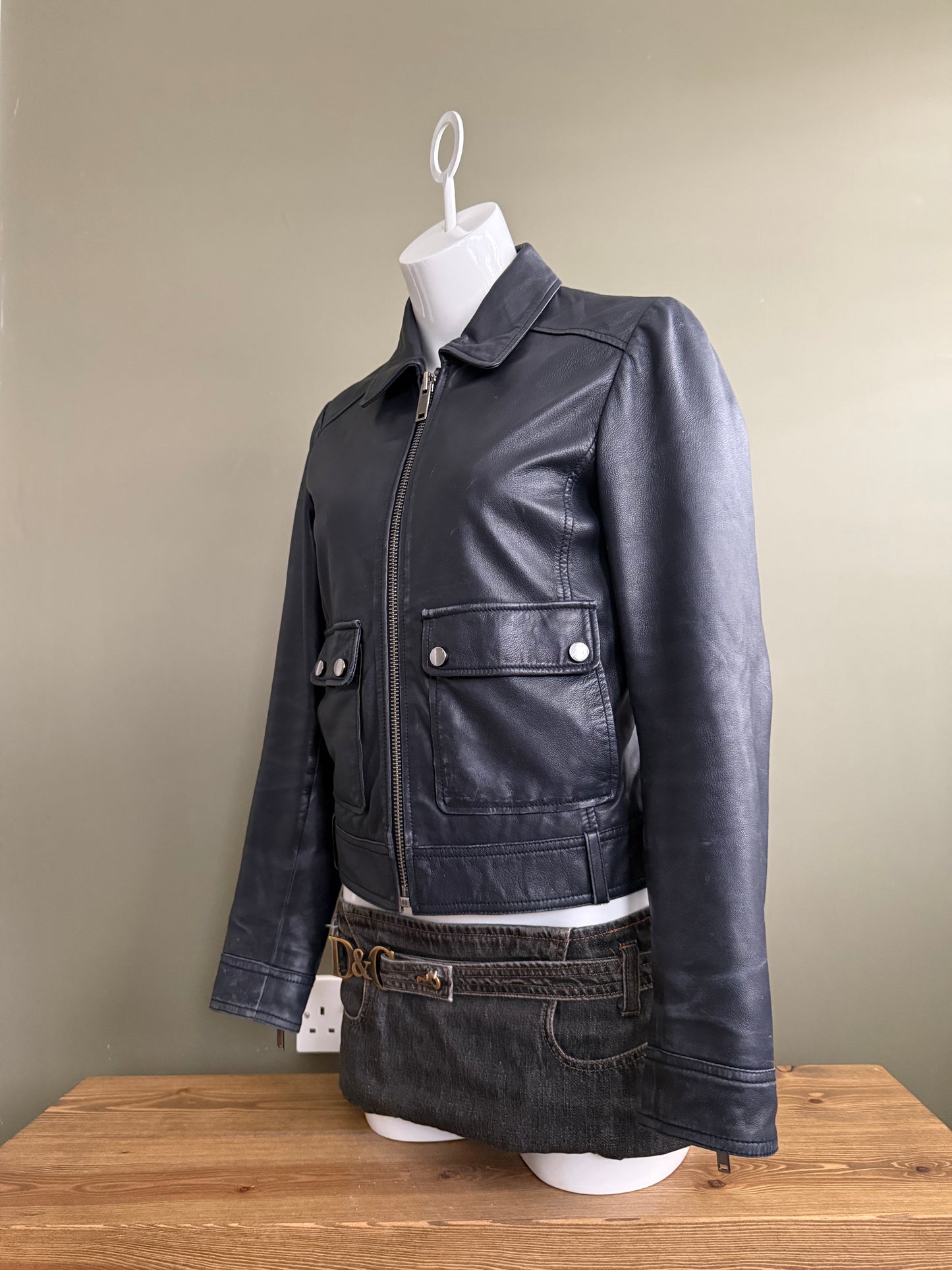 Leather Fitted Jacket (UK10)