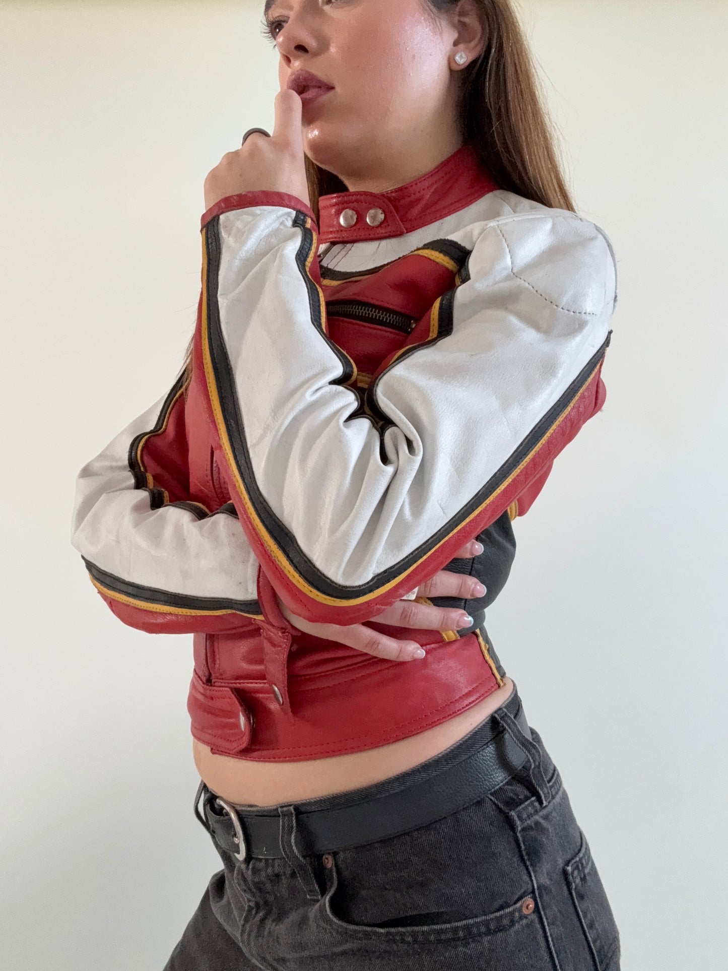 Vintage Leather Biker Jacket (XS)