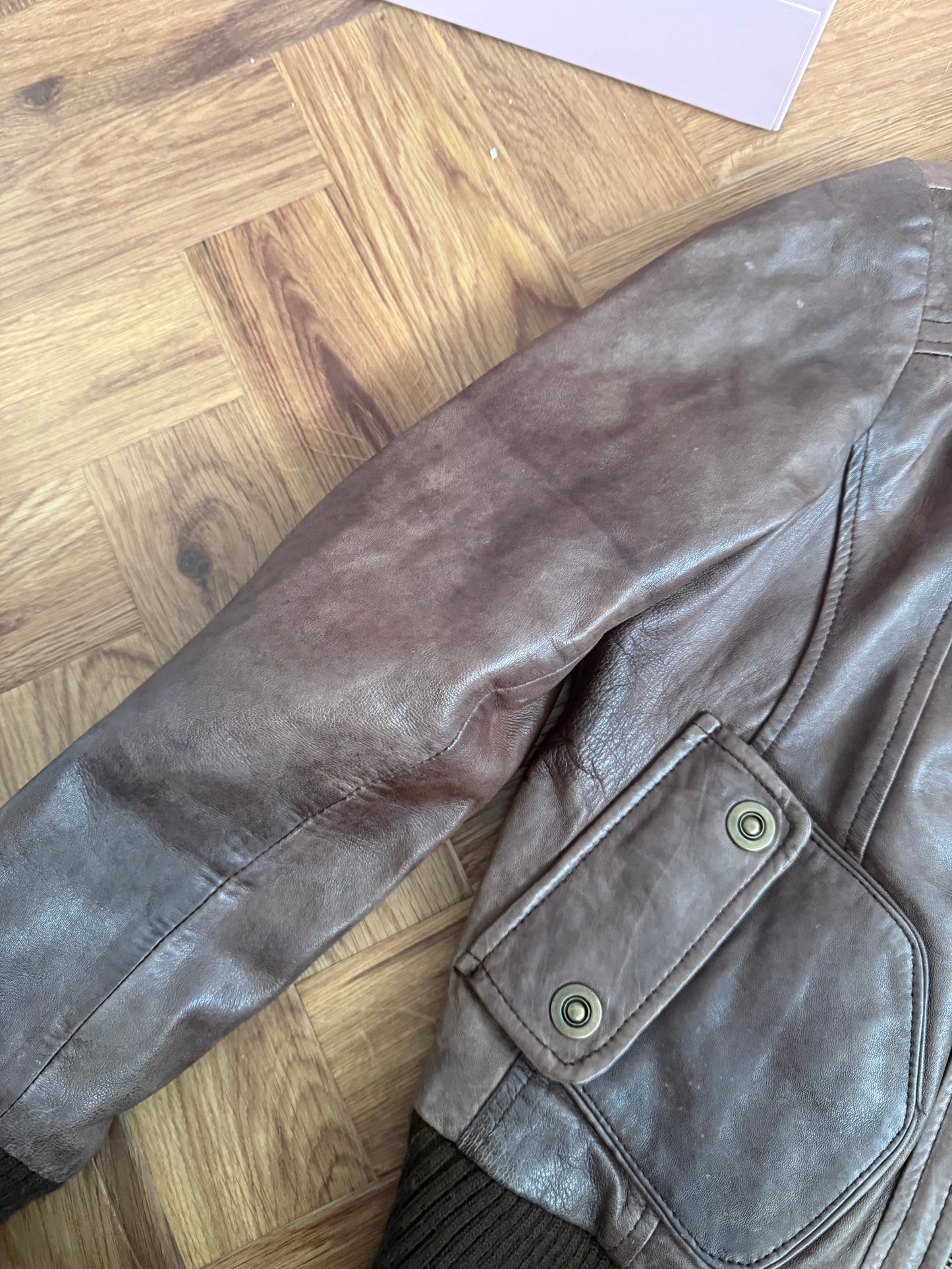 Brown Leather Bomber Jacket (UK10)