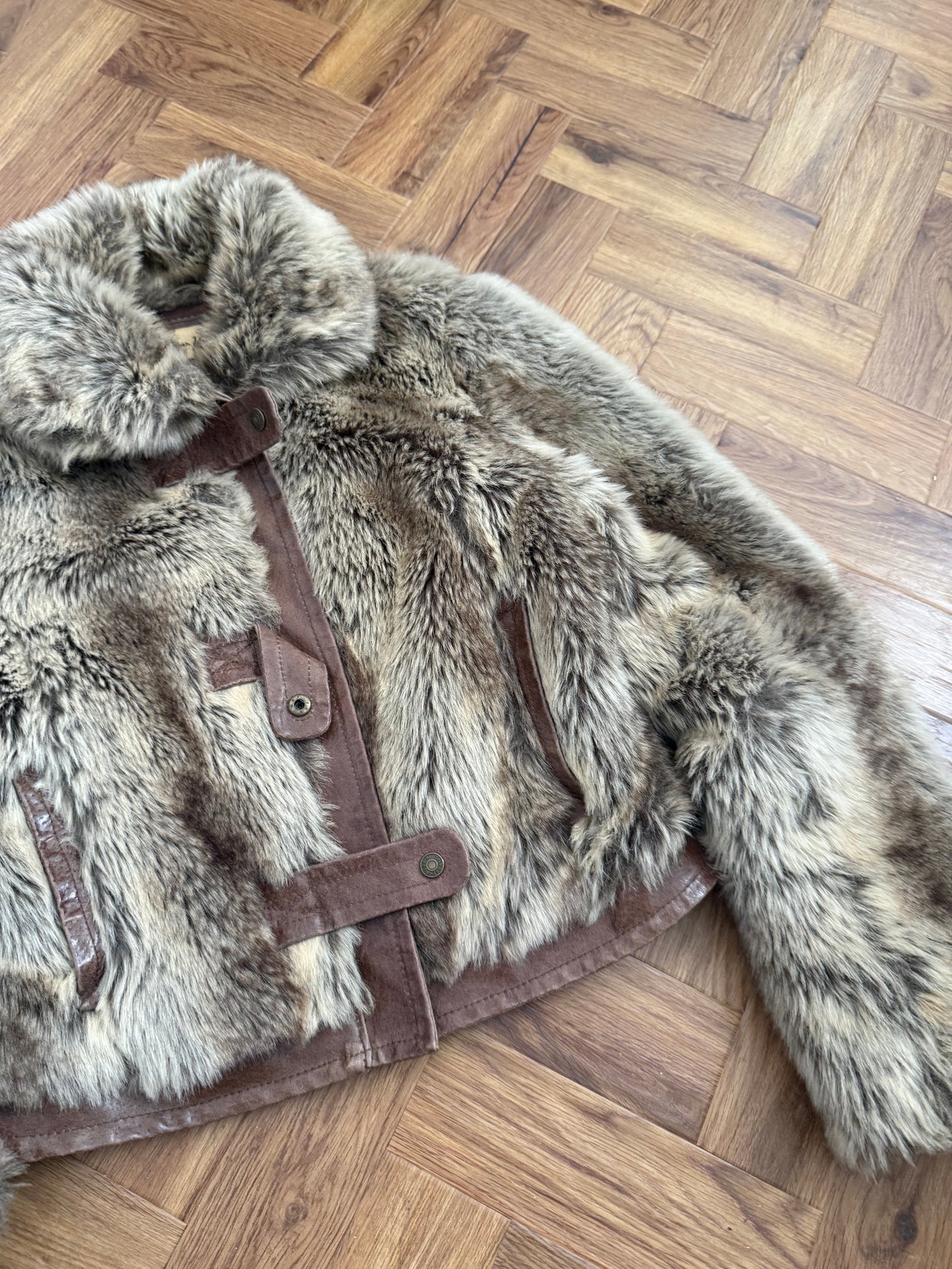 Faux Fur Buckle Bomber Jacket (UK12)