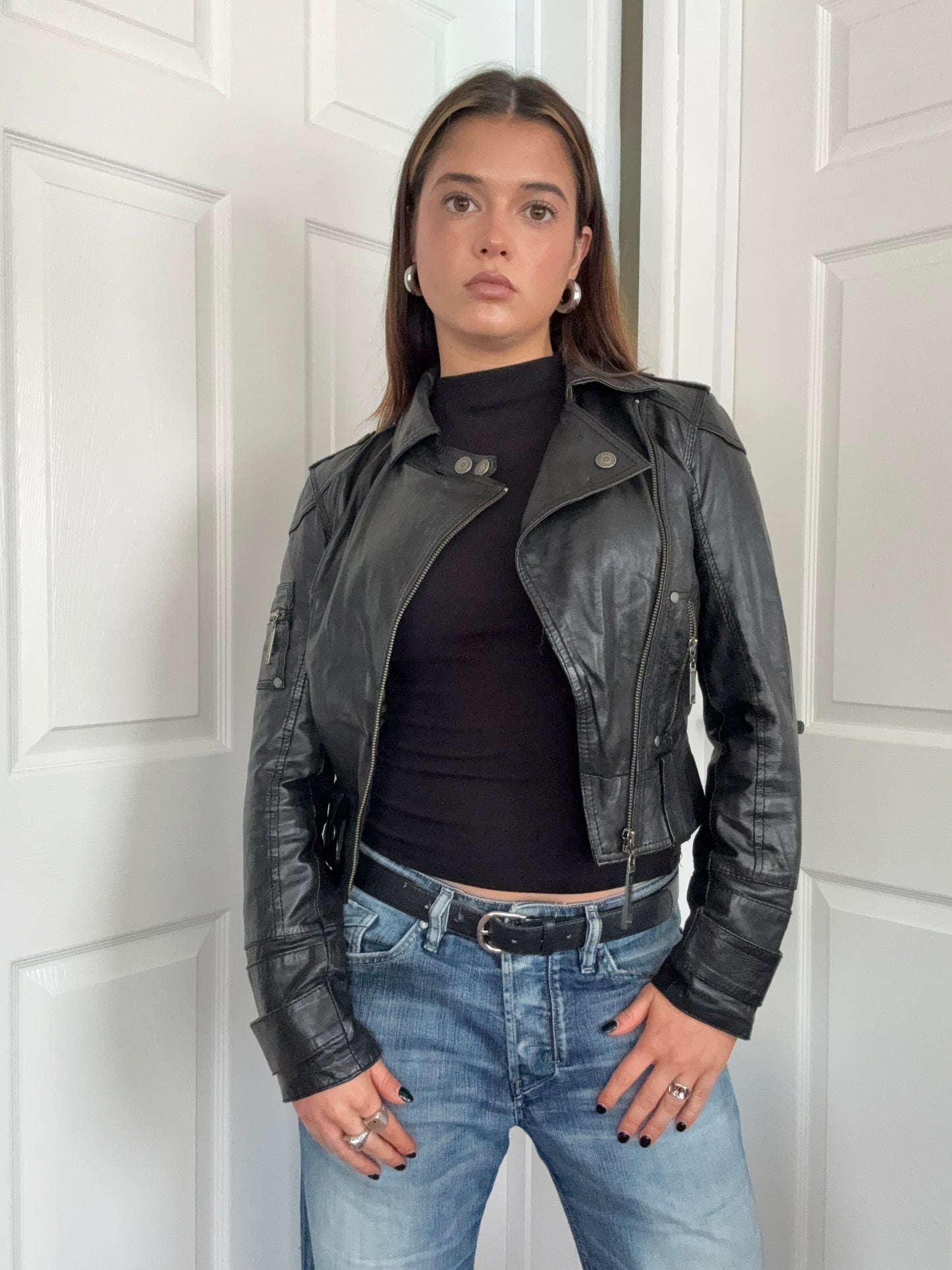 Leather Biker Jacket (UK8)