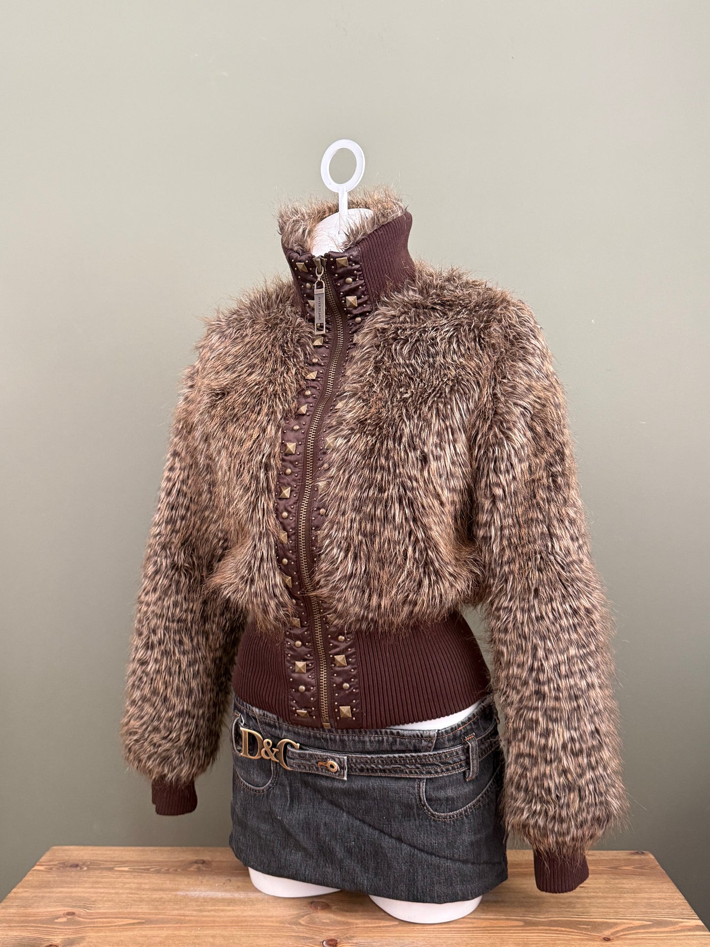 Faux Fur Leopard Bomber Jacket (UK10)