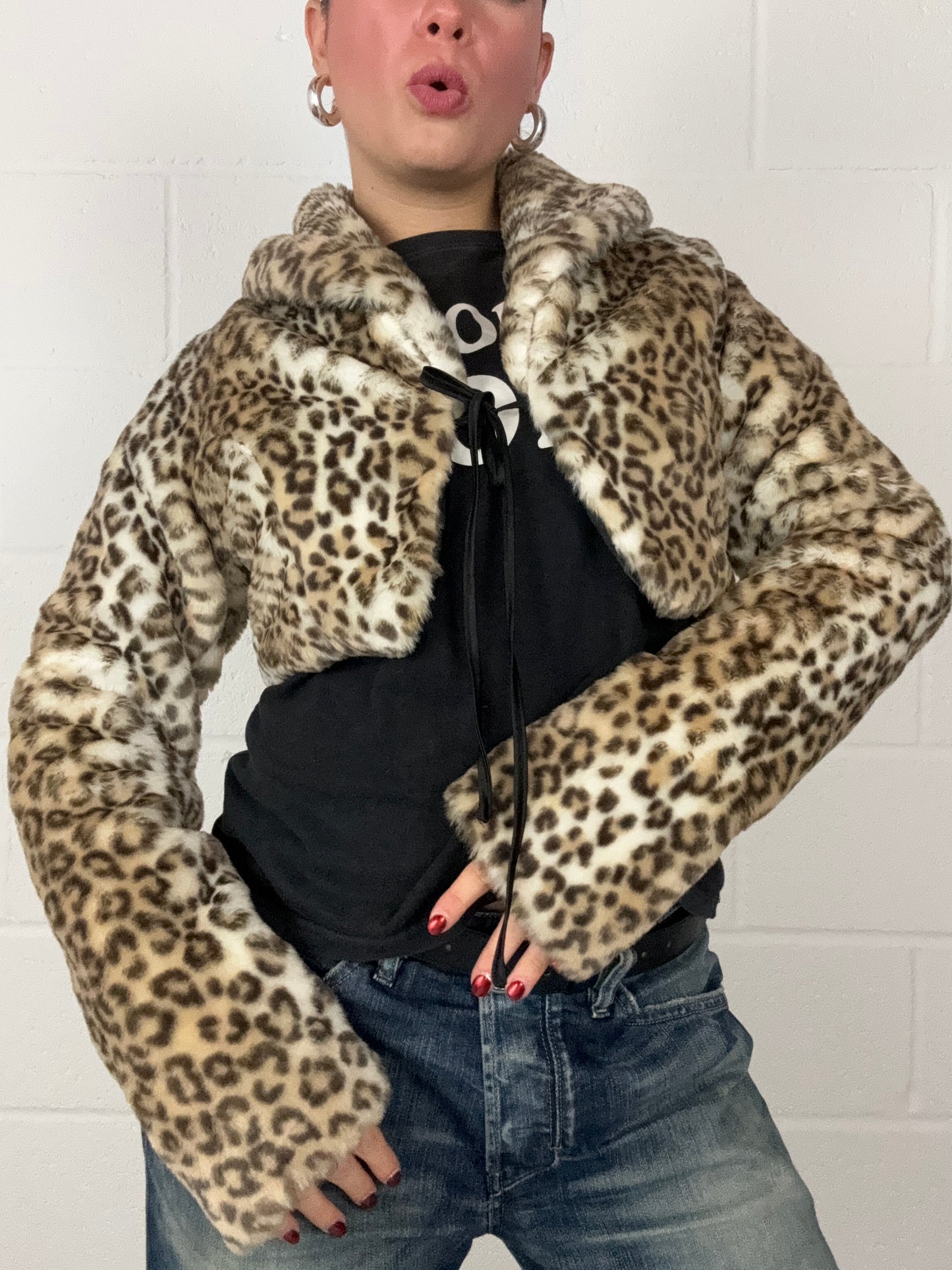 Y2K Killah Leopard Faux Fur Cardigan (M)