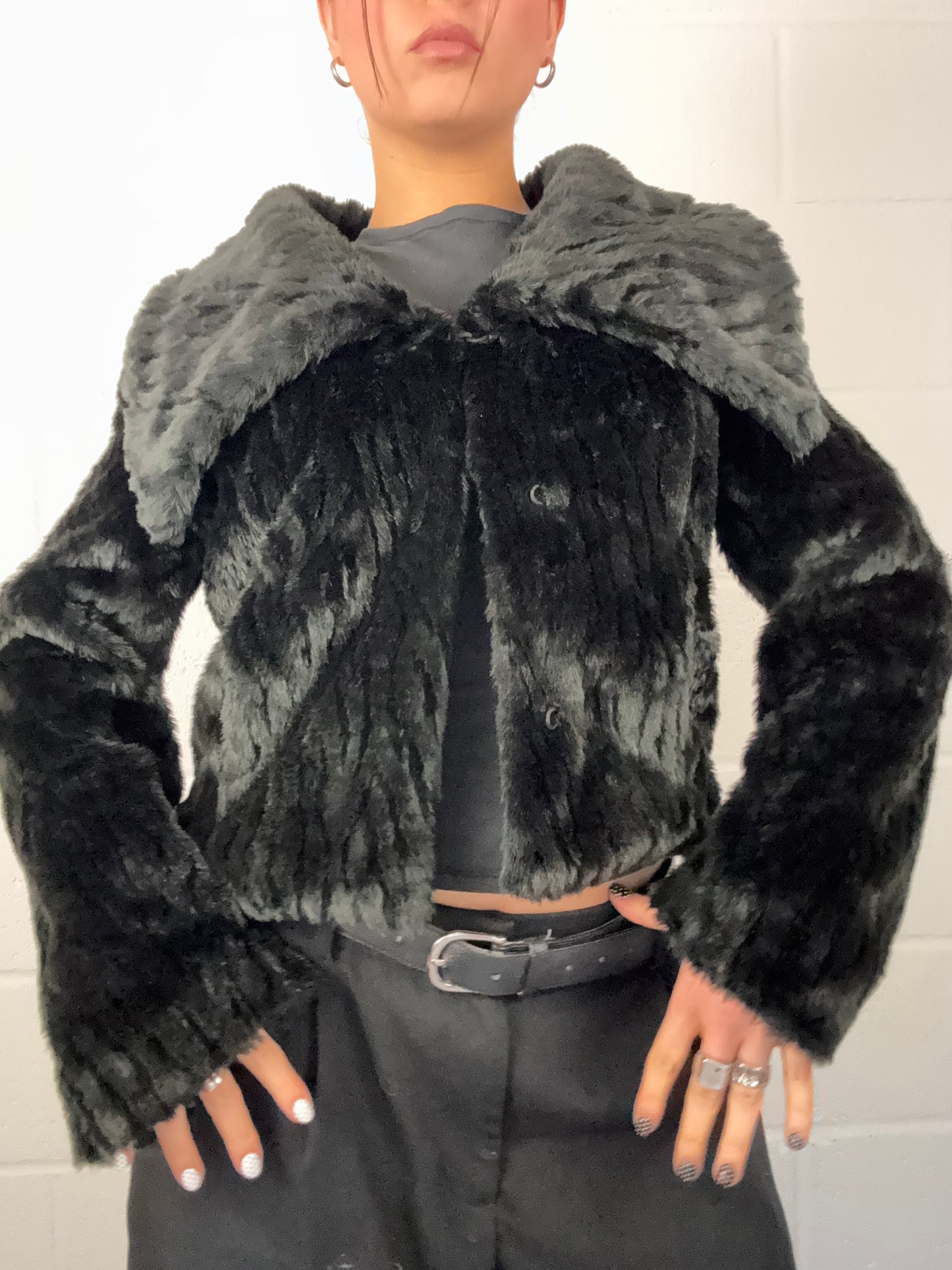 Black Faux Fur Jacket (S)