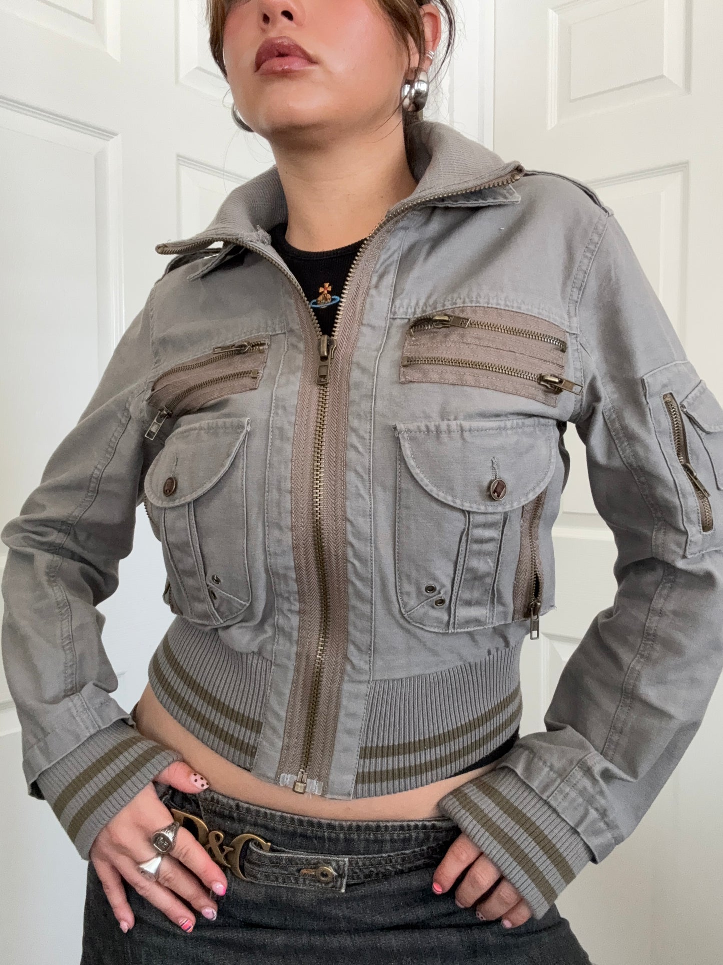 Y2K Cargo Bomber Jacket (UK10)