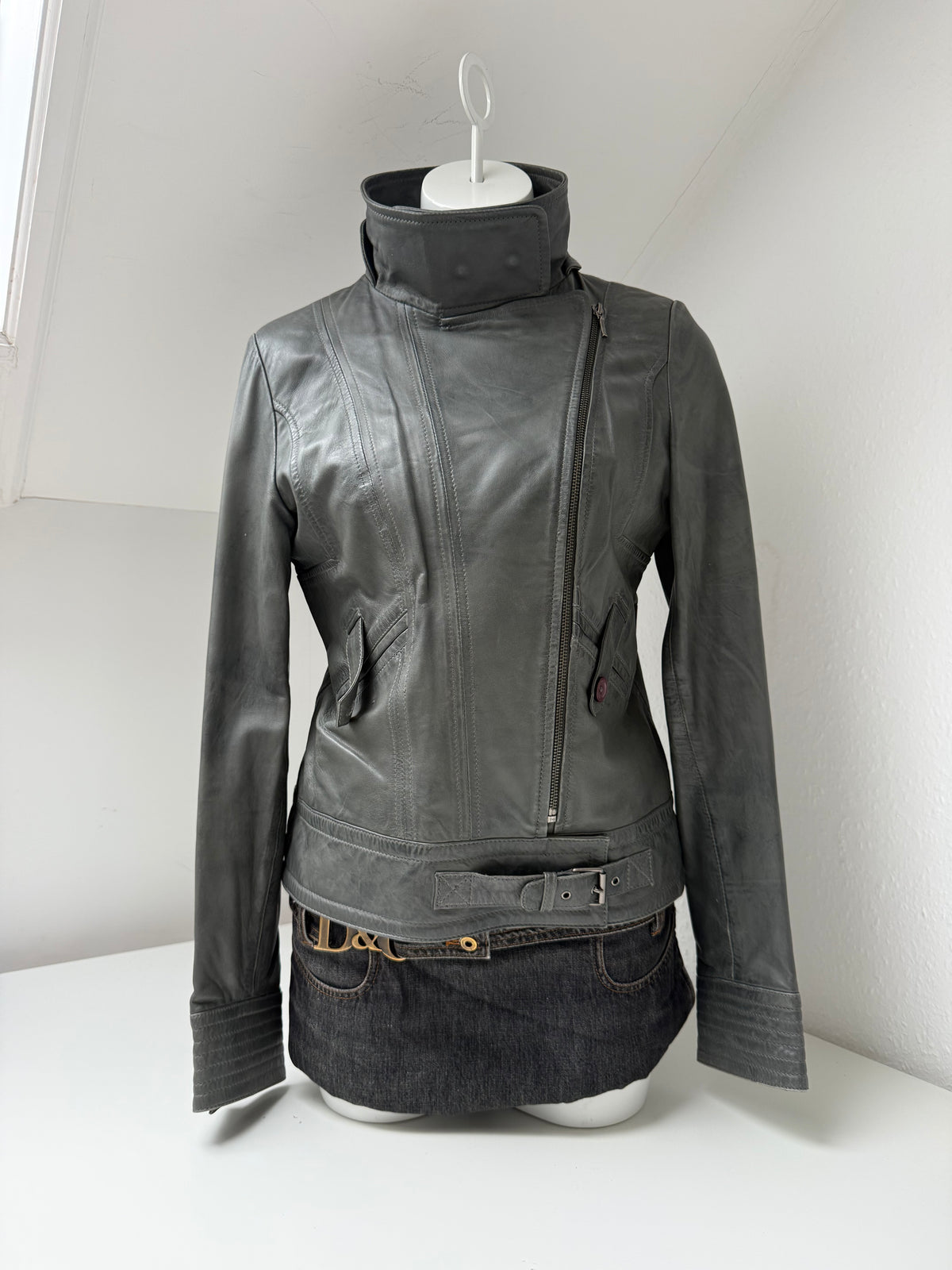 Vintage Leather Funnel Neck Jacket (XL)