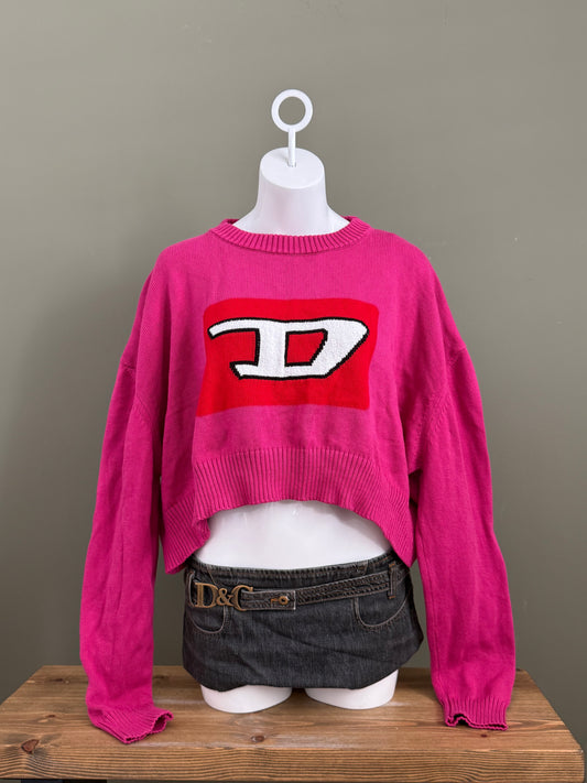 Pink Cropped Diesel Knit Jumper (M)