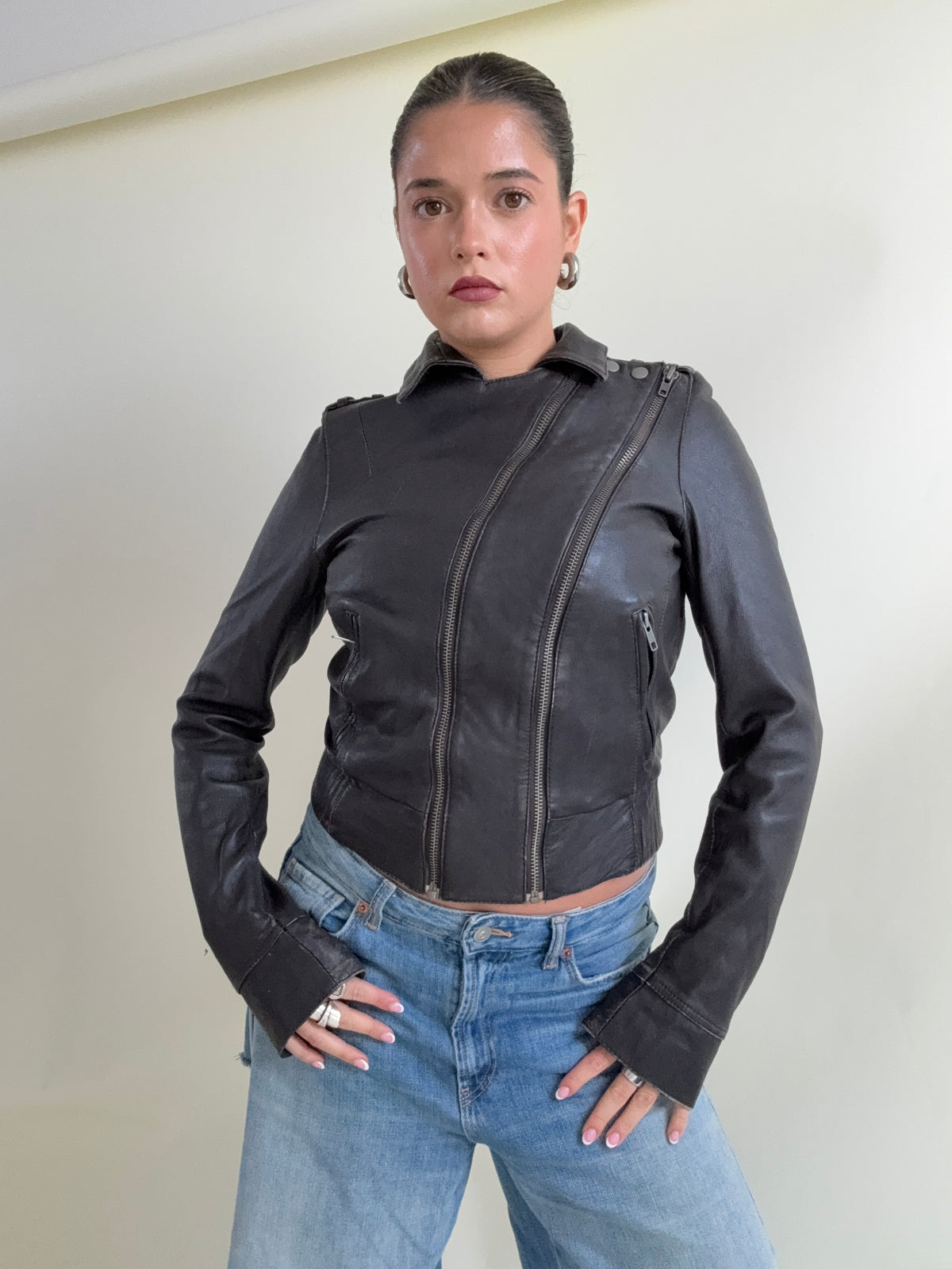 Allsaints Leather Fitted Jacket (UK10)