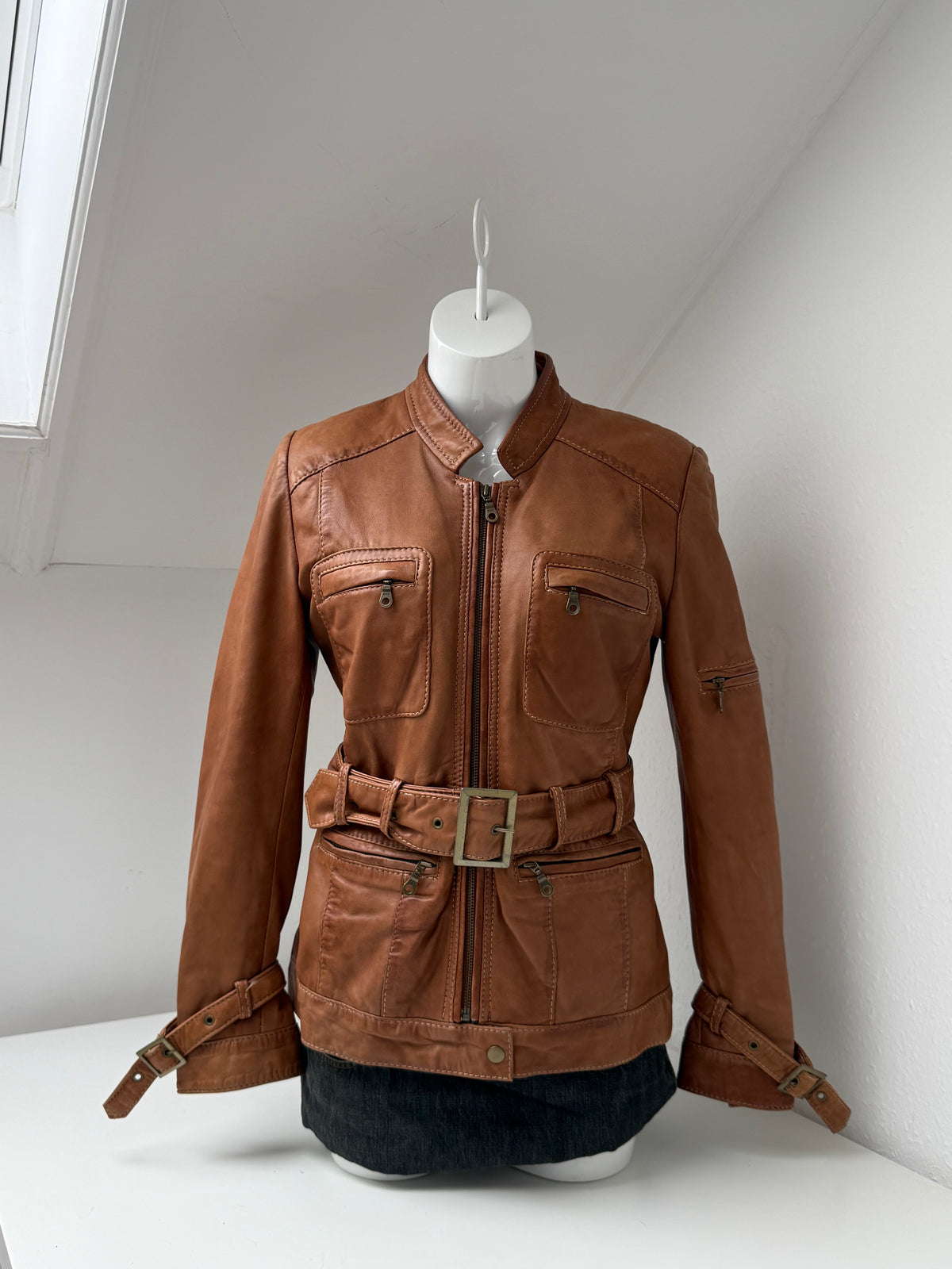 Vintage Leather Buckle Cargo Jacket (UK12)