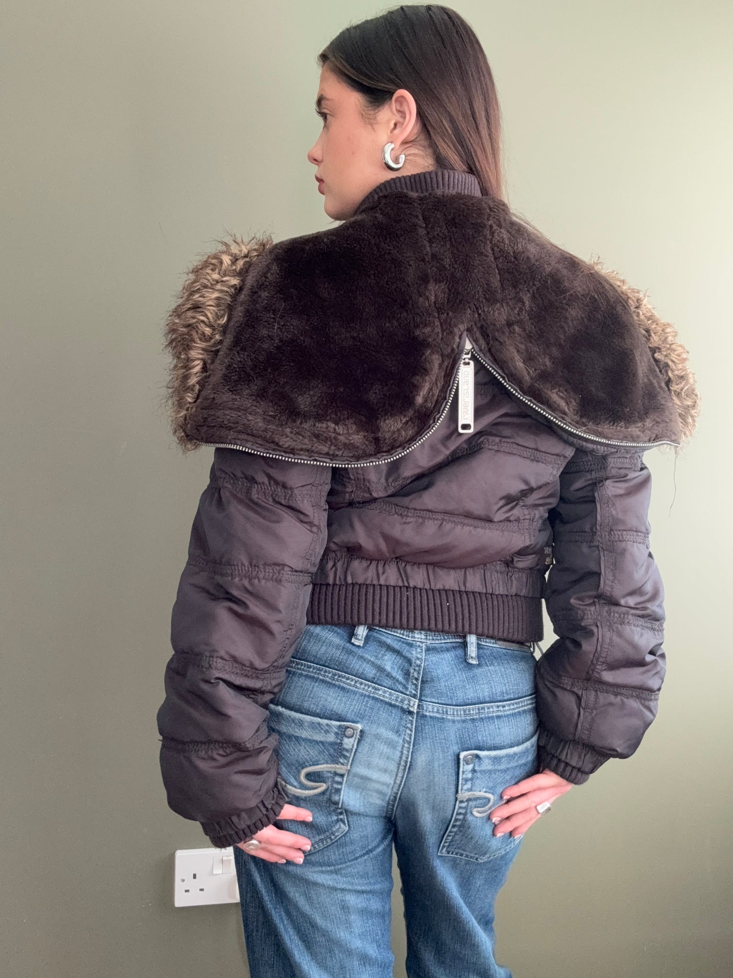 Y2K Brown Puffer Jacket (UK14)