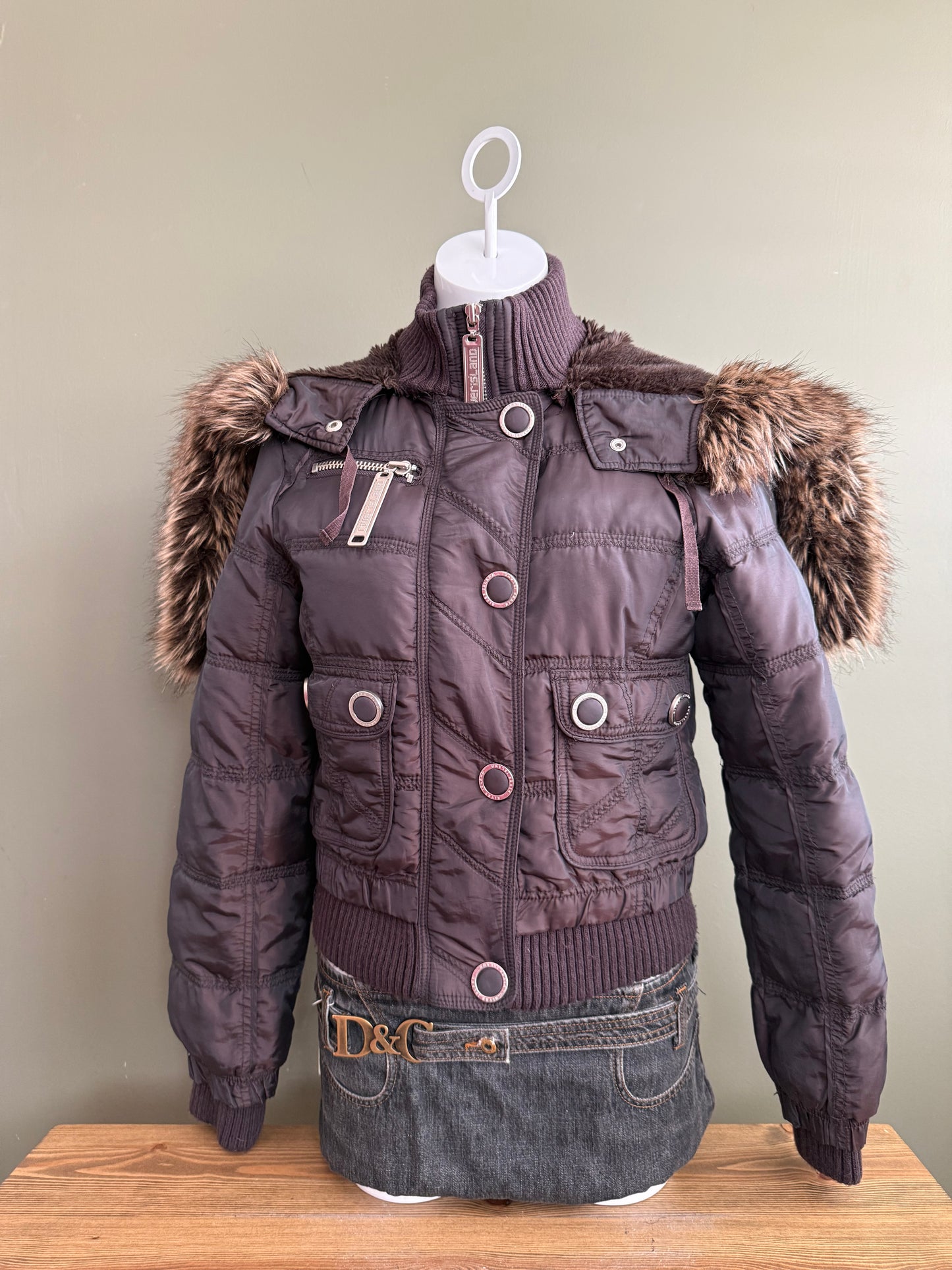 Y2K Brown Puffer Jacket (UK12)