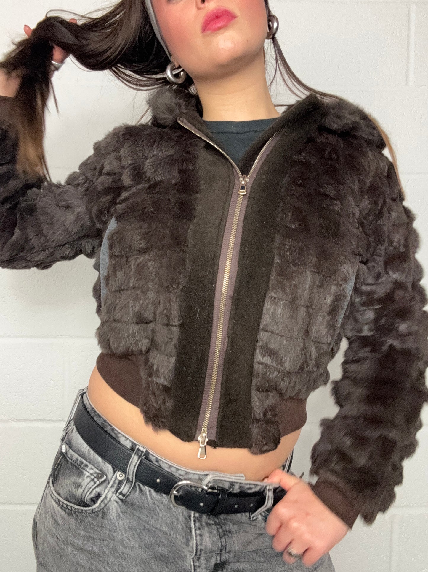 Guess Brown Faux Fur Jacket (XS)