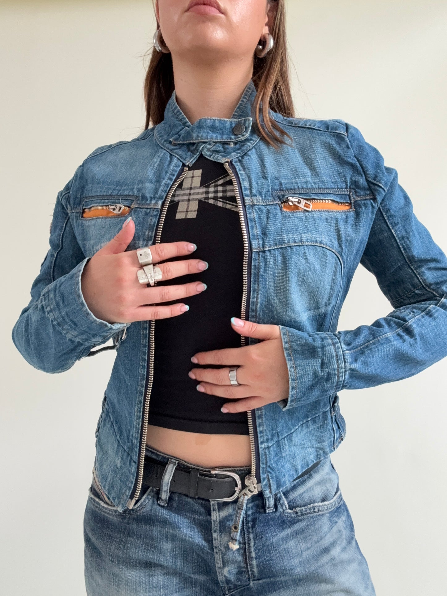 Y2K Denim Biker Jacket (XS)