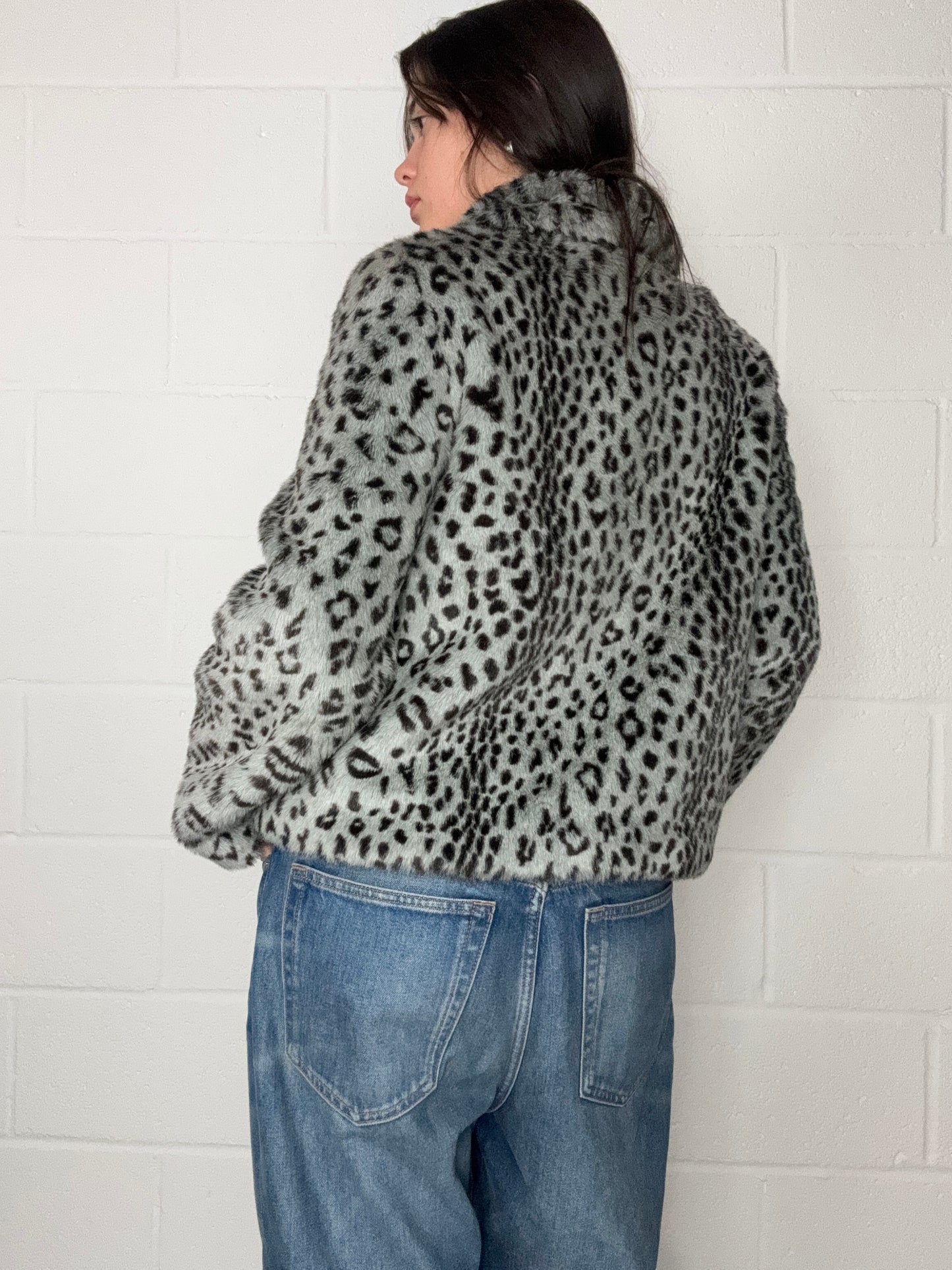 Leopard Grey Faux Fur Jacket