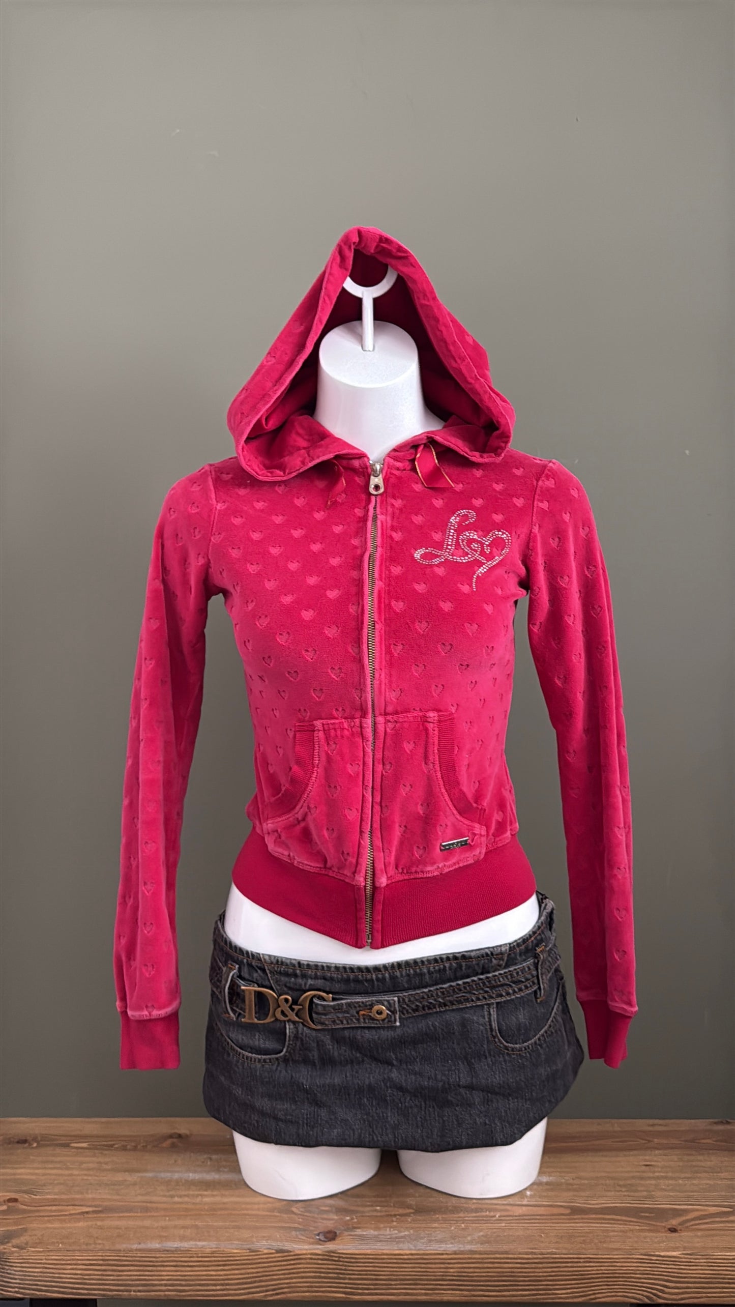 Lipsy Velour Heart Tracksuit Hoodie (XS)