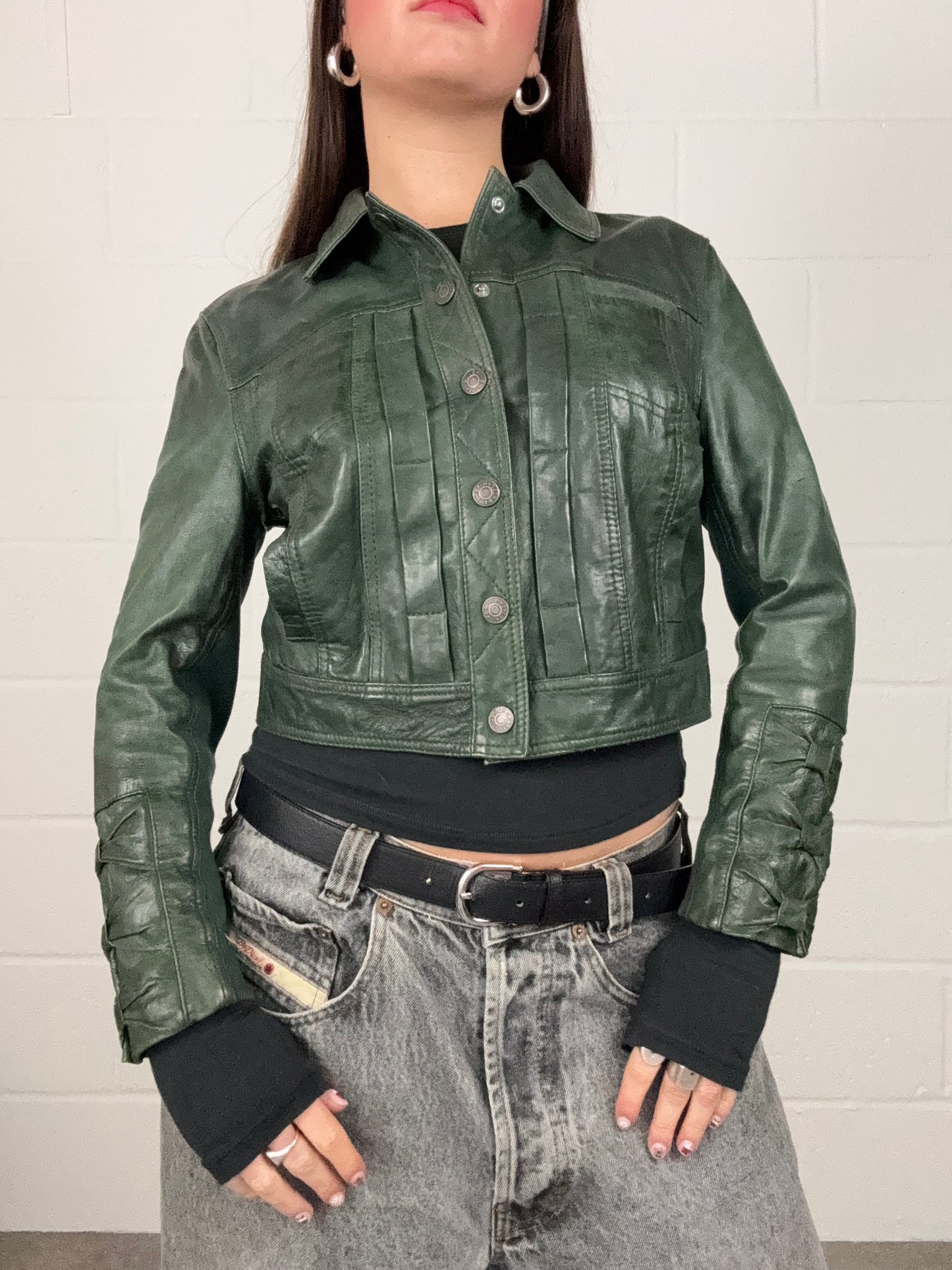 Vintage Green Leather Jacket (UK8)