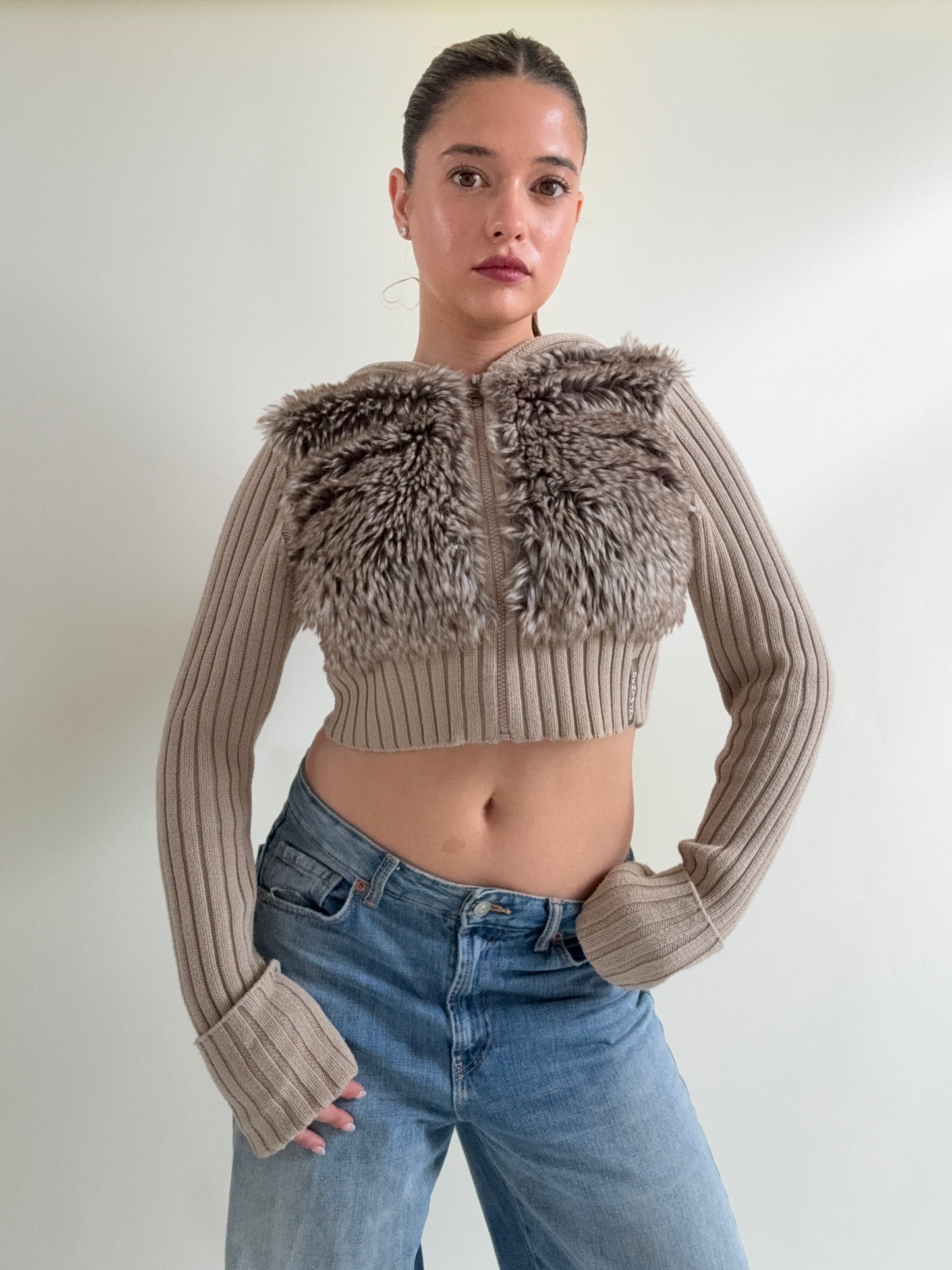 DKNY Faux Fur Cropped Jumper (S)