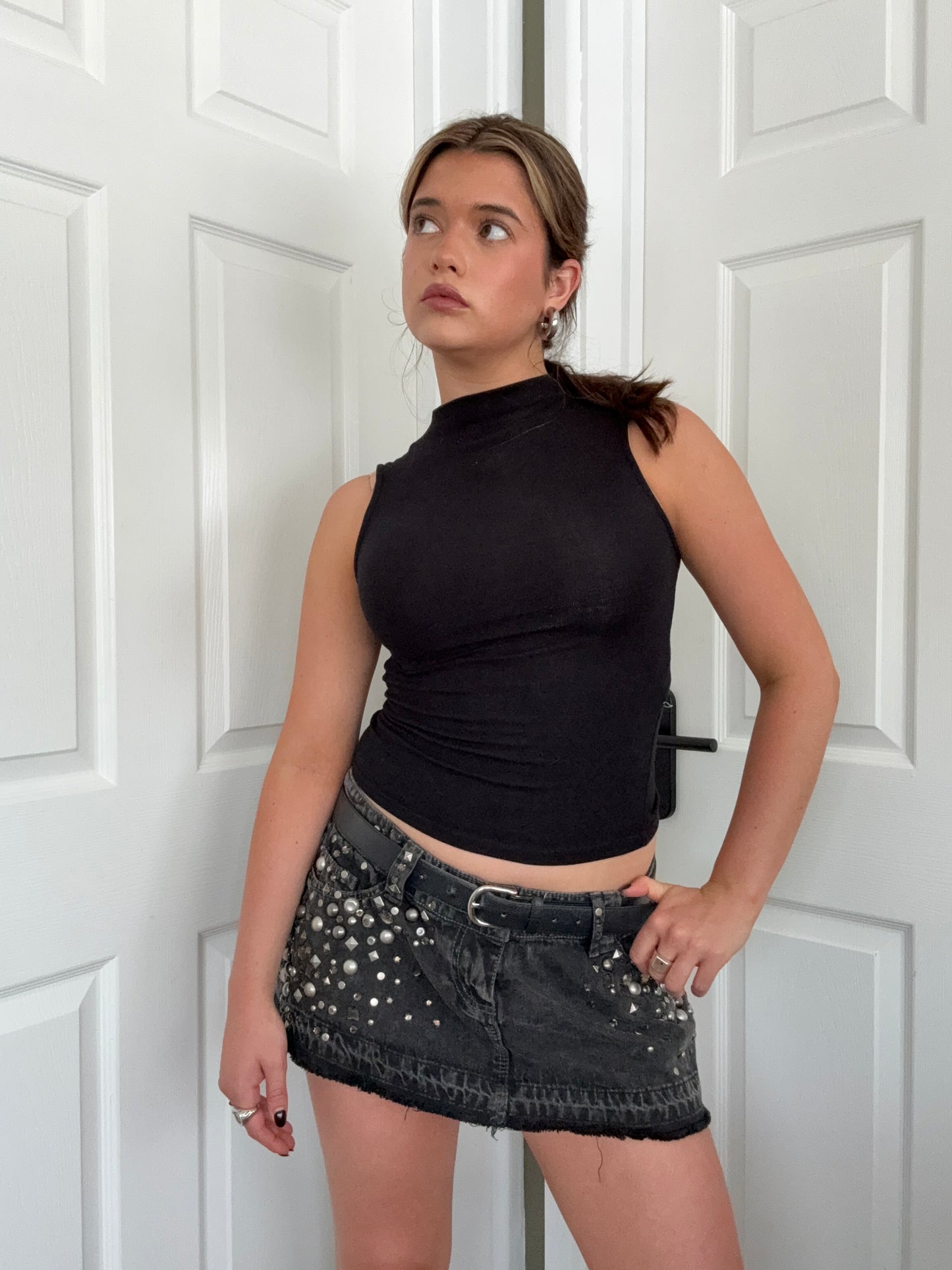 Y2K Studded Mini Skirt (UK12)