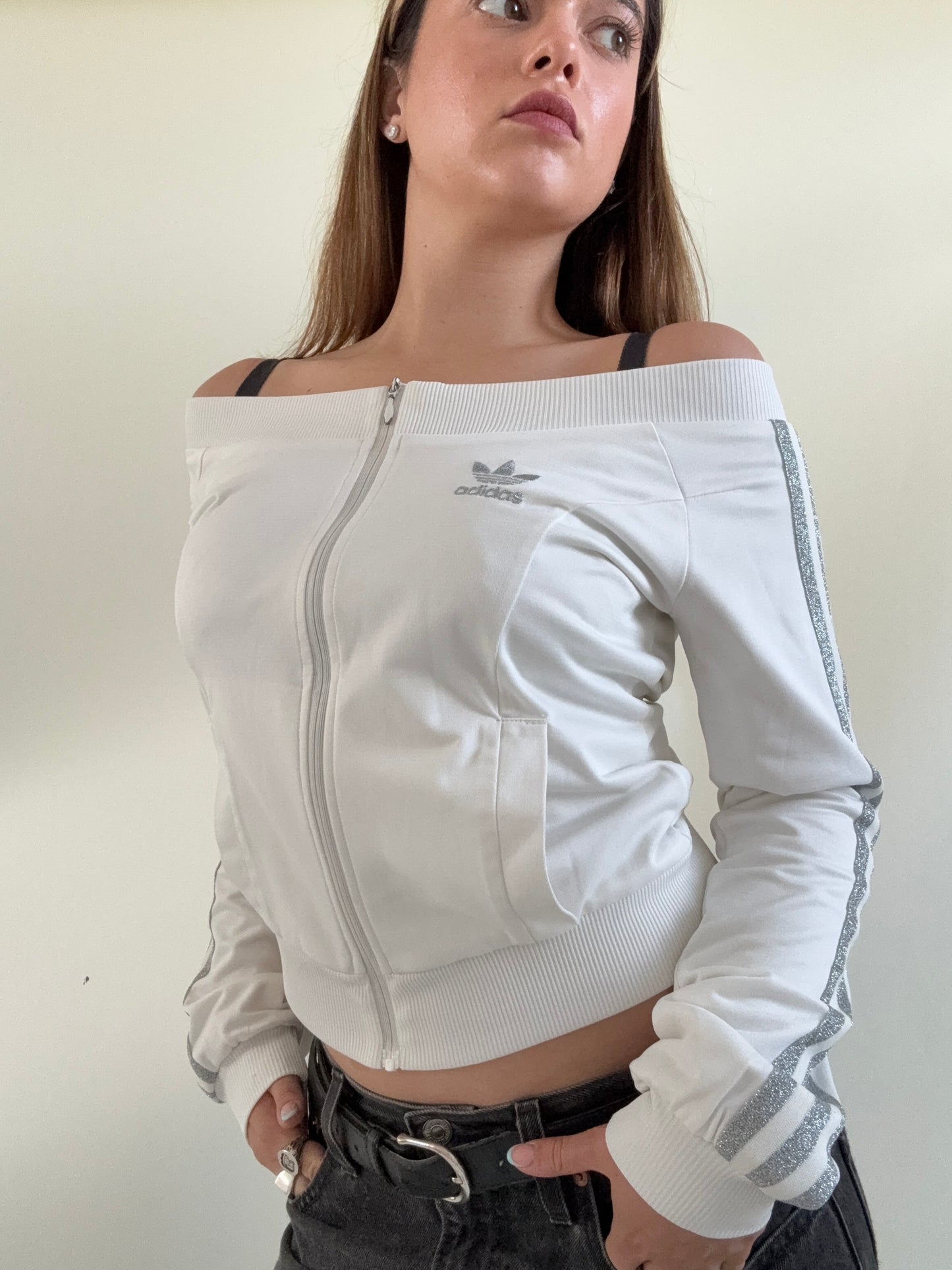 Adidas Off The Shoulder Tracksuit Top (S)