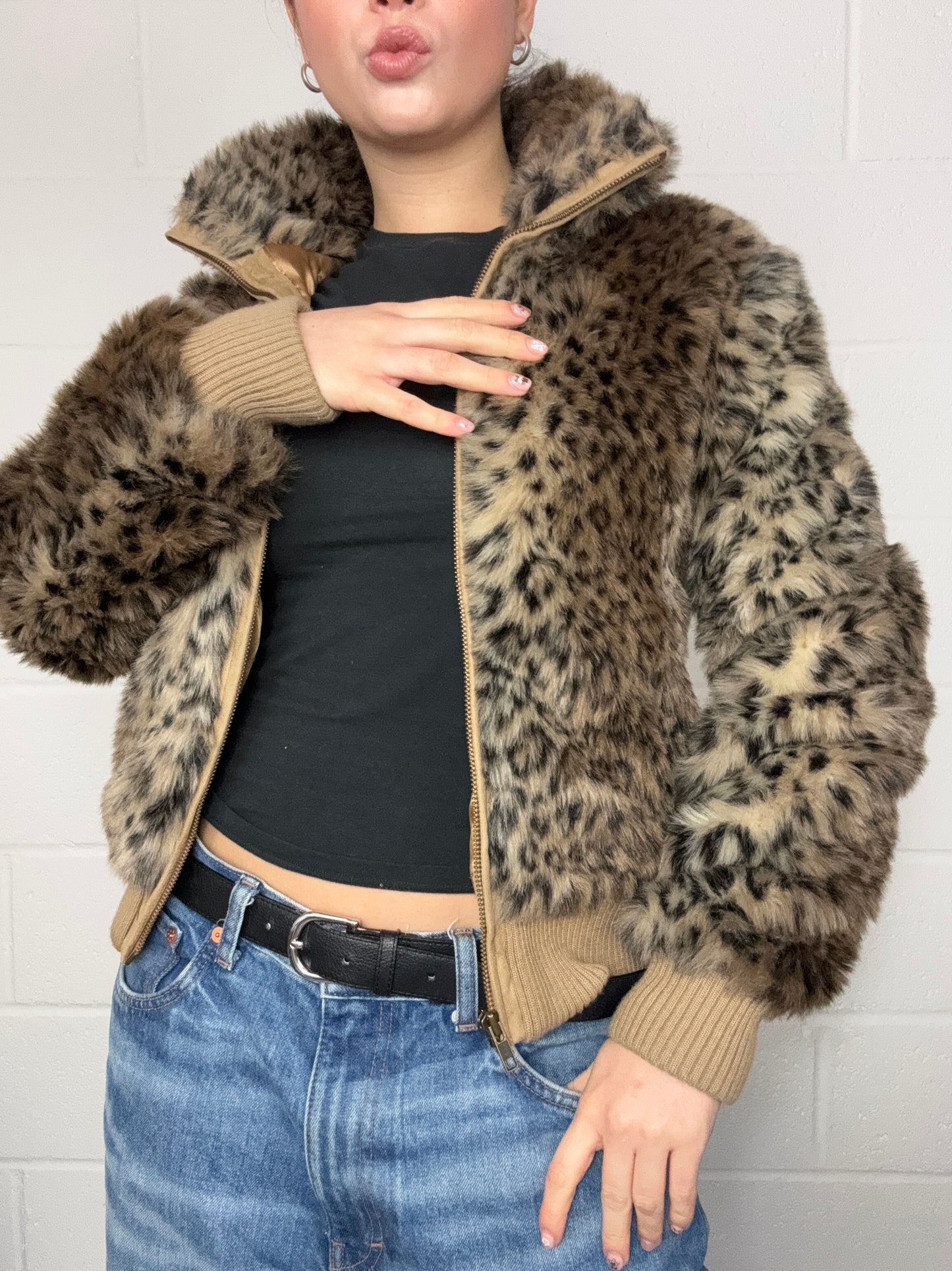 Leopard Faux Fur Jacket (UK8)