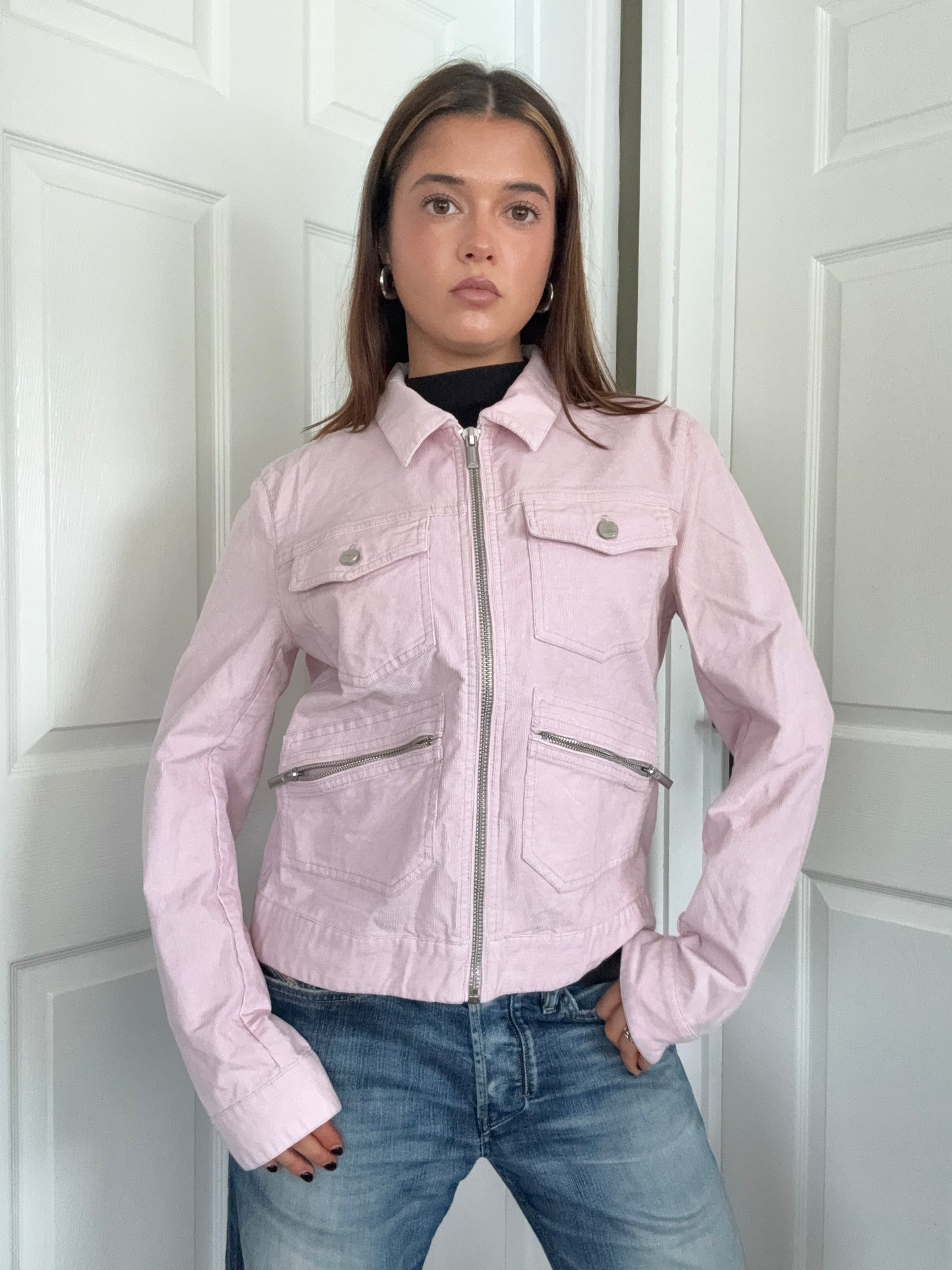 Pink Corduroy Cargo Jacket (M)