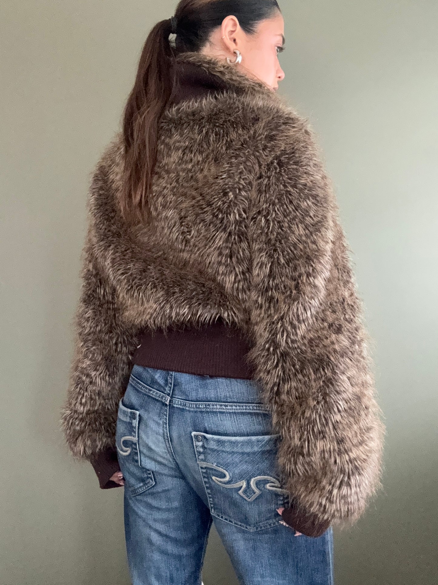 Faux Fur Leopard Bomber Jacket (UK14)