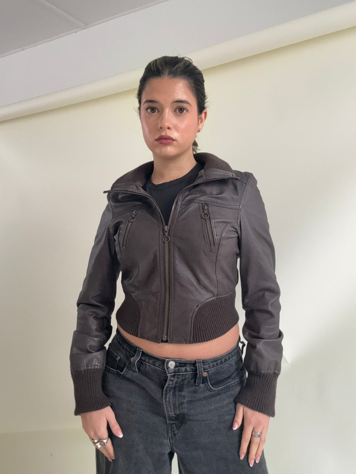 Jane Norman Leather Bomber Jacket (UK10)