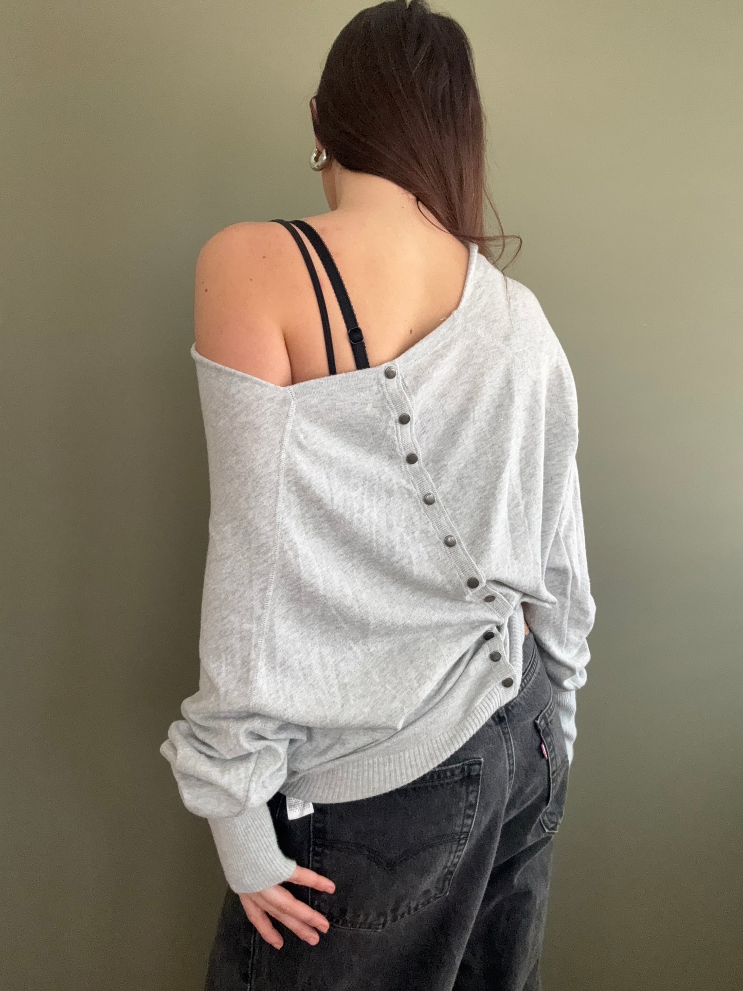 Allsaints Grey Batwing Button Up Jumper (UK10)