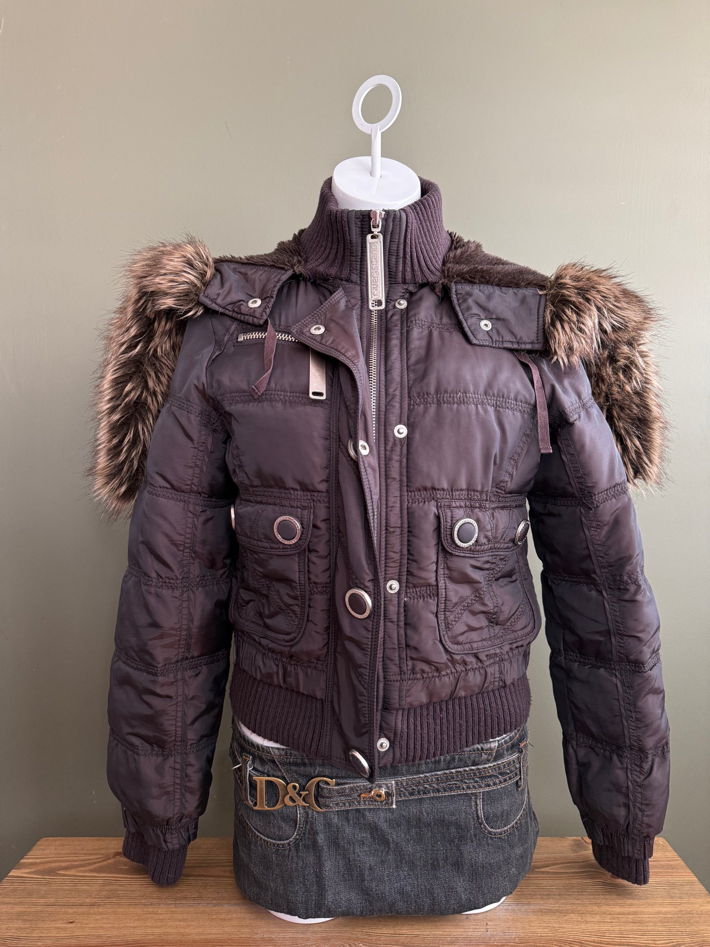 Y2K Brown Puffer Jacket (UK12)