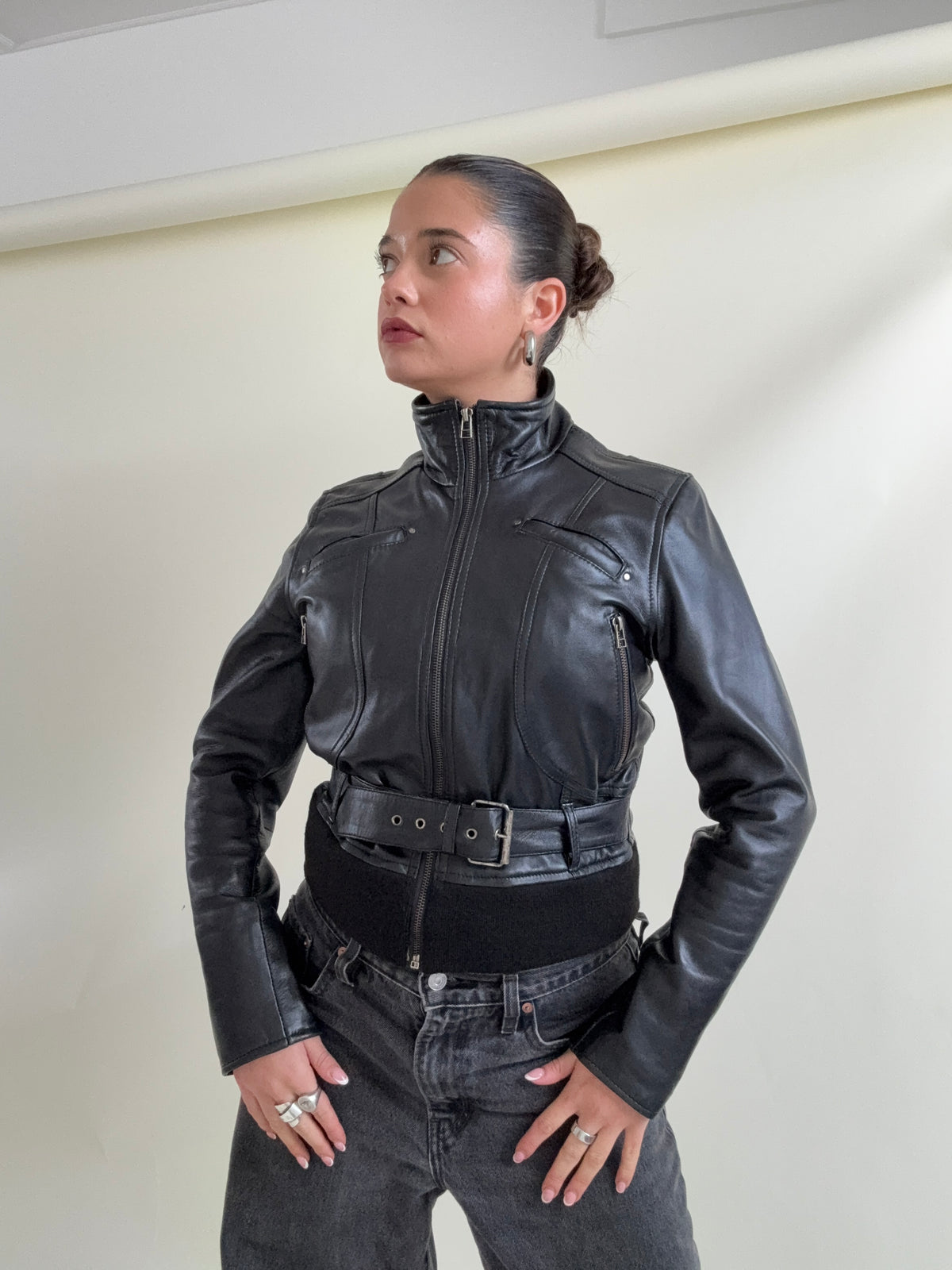 Vintage Leather Buckle Jacket (M)