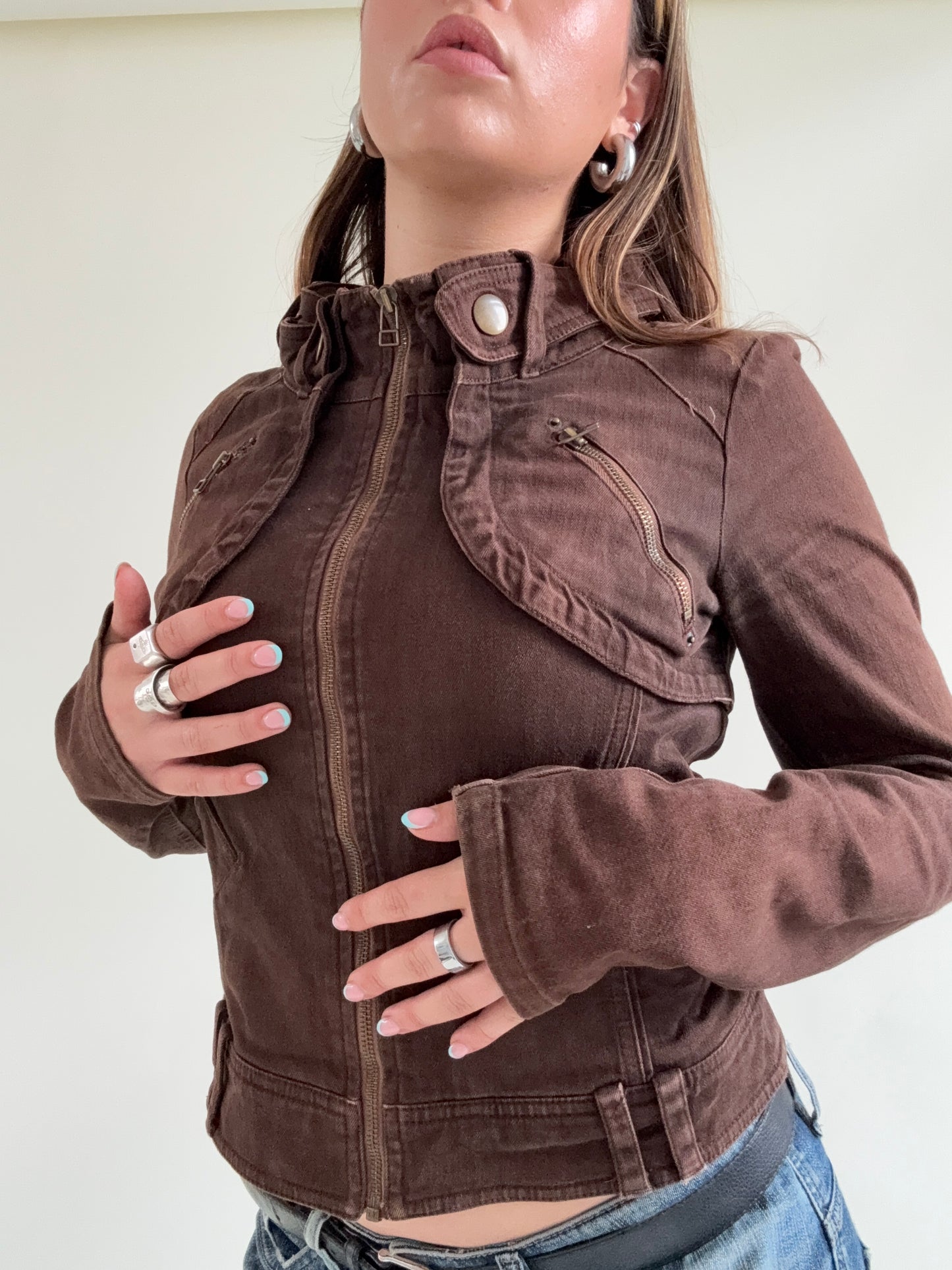 Brown Fitted Biker Jacket (M)