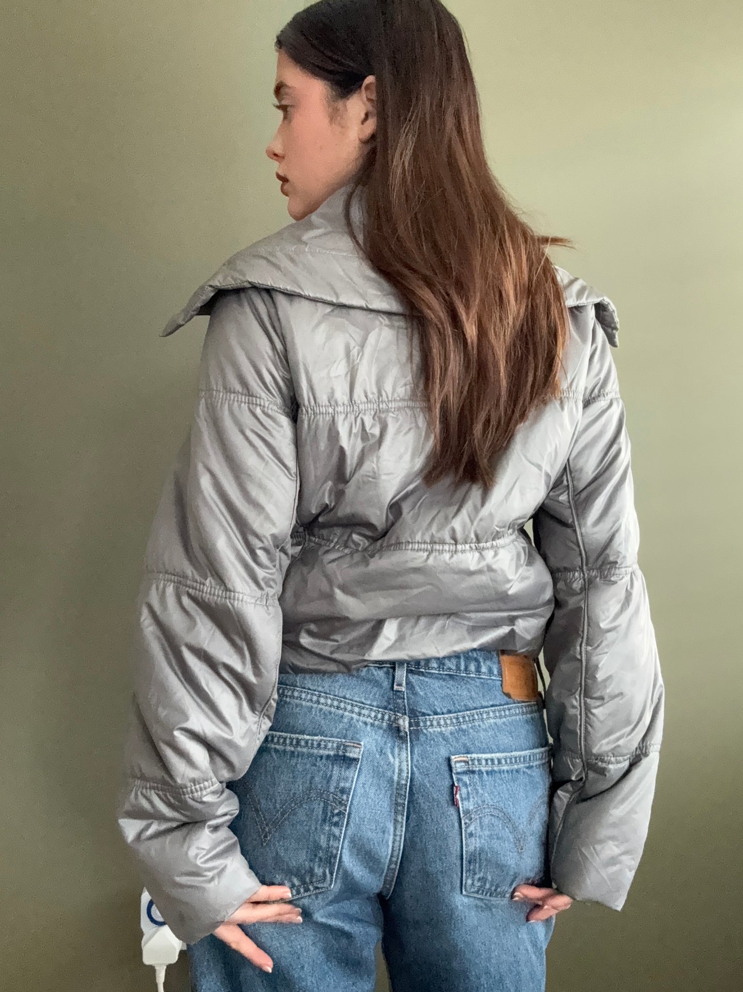 Silver Puffer Jacket (UK10)