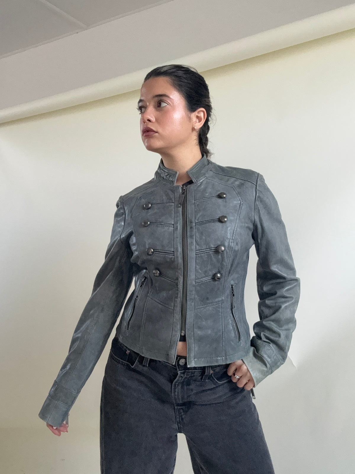 Vintage Leather Military Jacket (UK12)