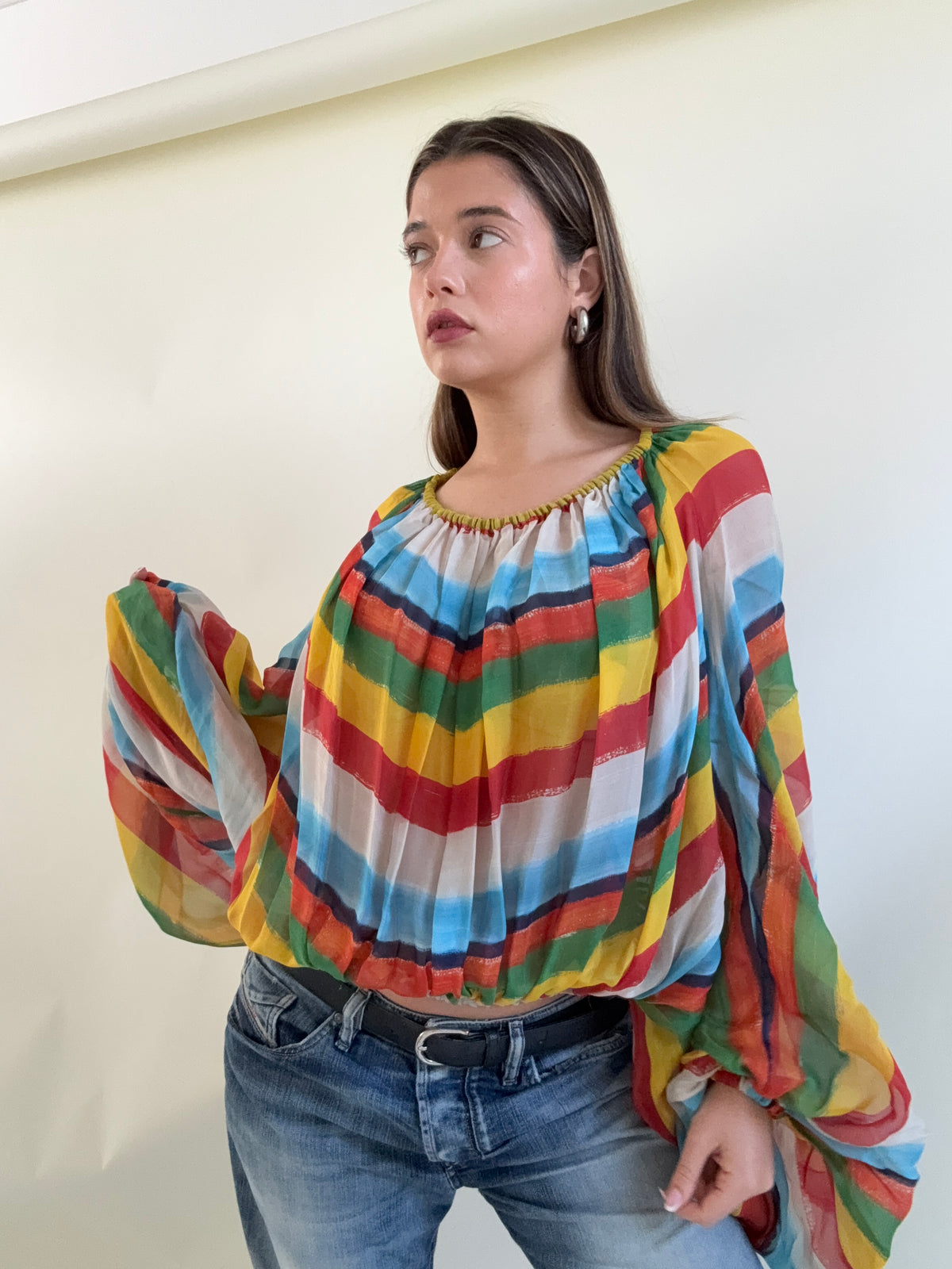 Dolce & Gabbana Silk Multicolour Batwing Top (S)