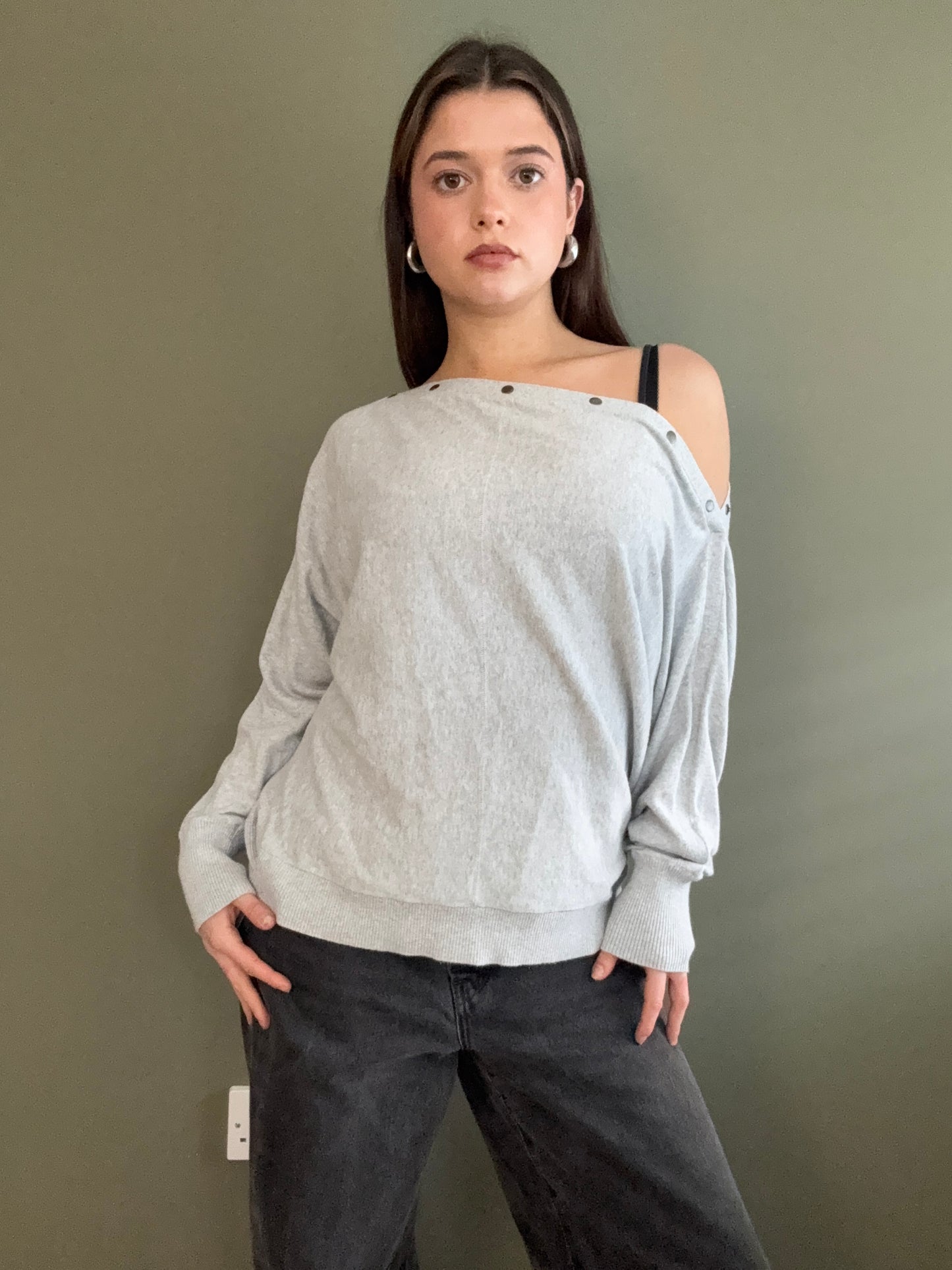 Allsaints Grey Popper Batwing Jumper (L)