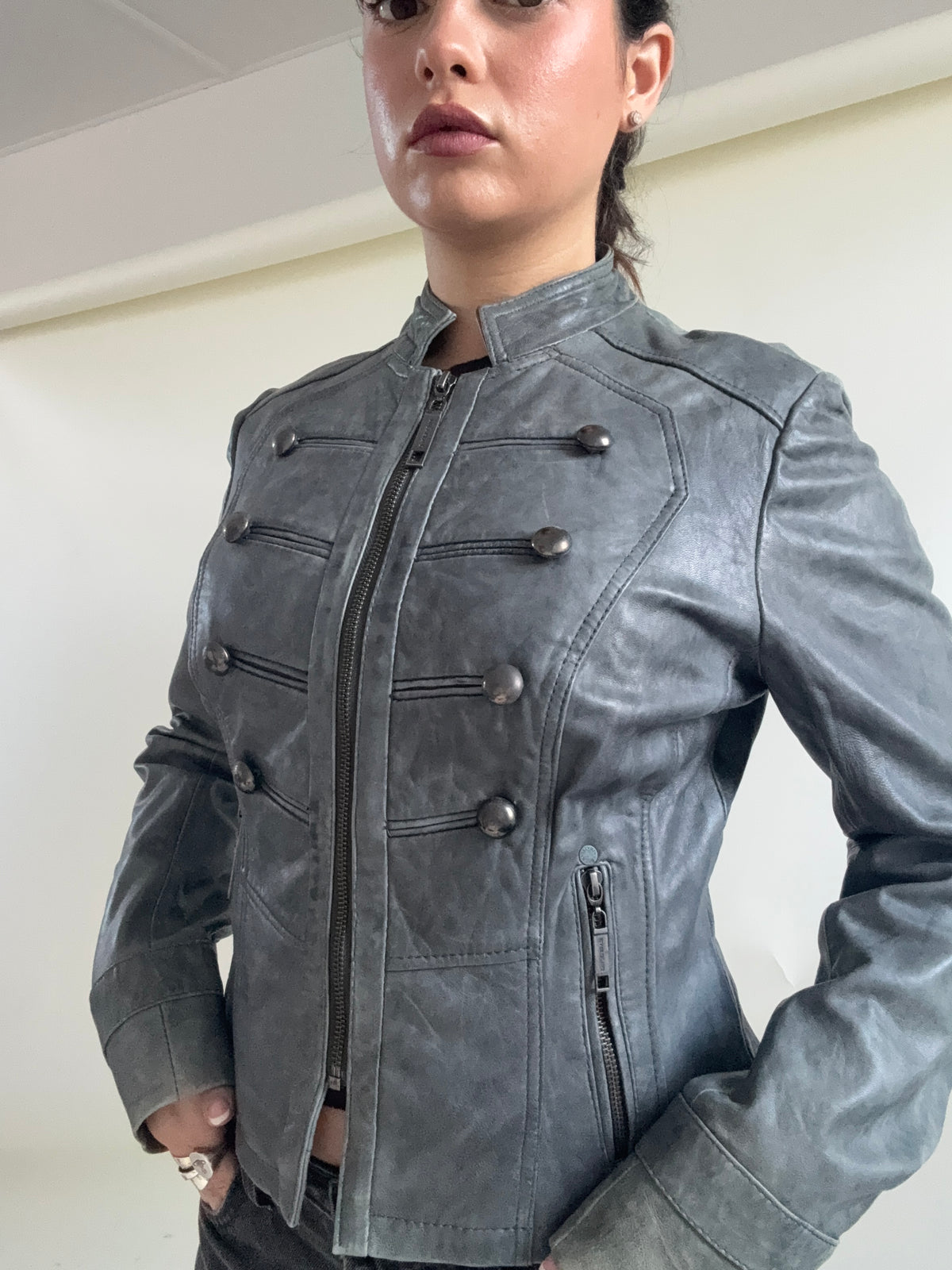Vintage Leather Military Jacket (UK12)