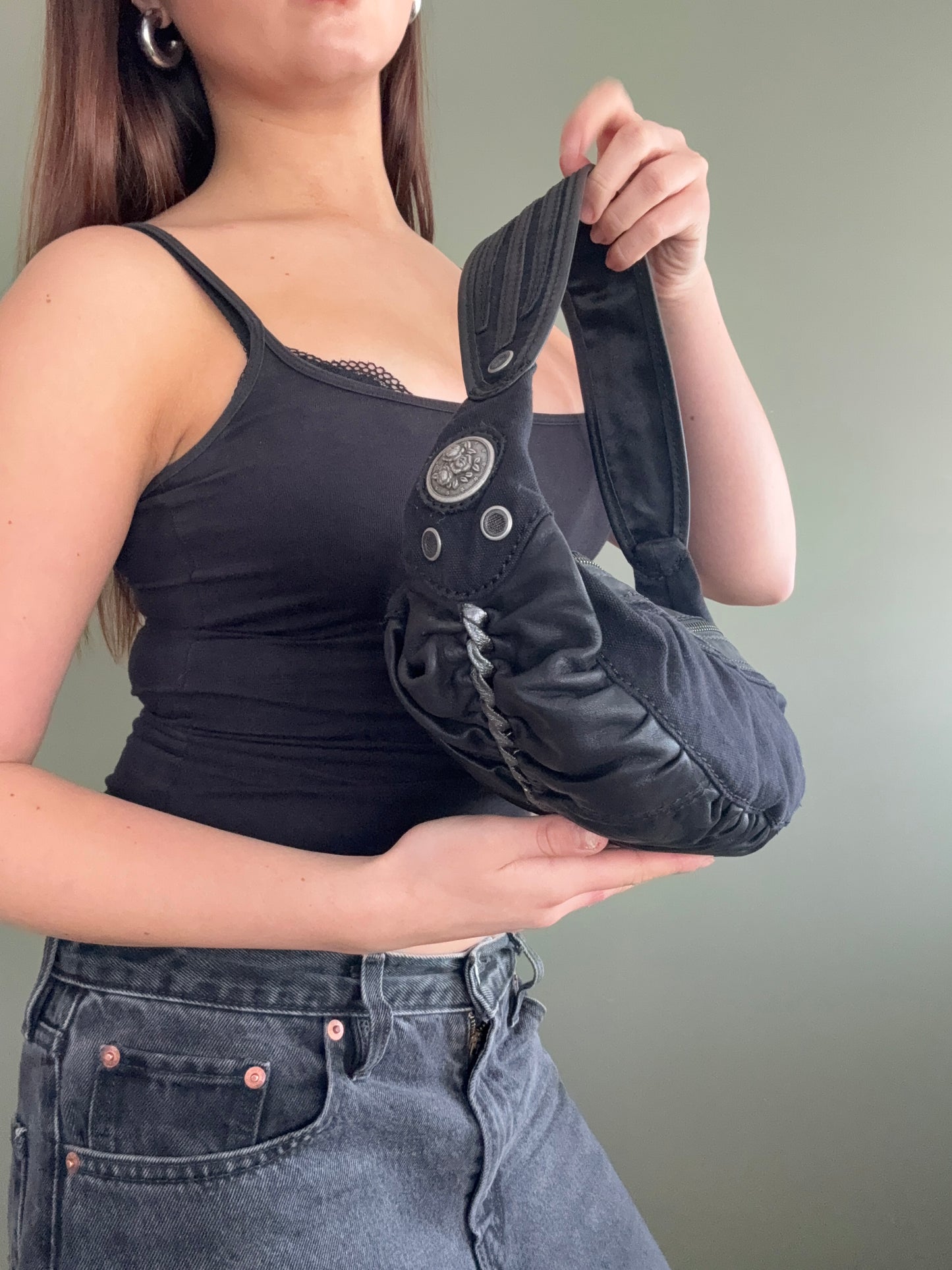 Diesel Leather Ruched Shoulder Bag