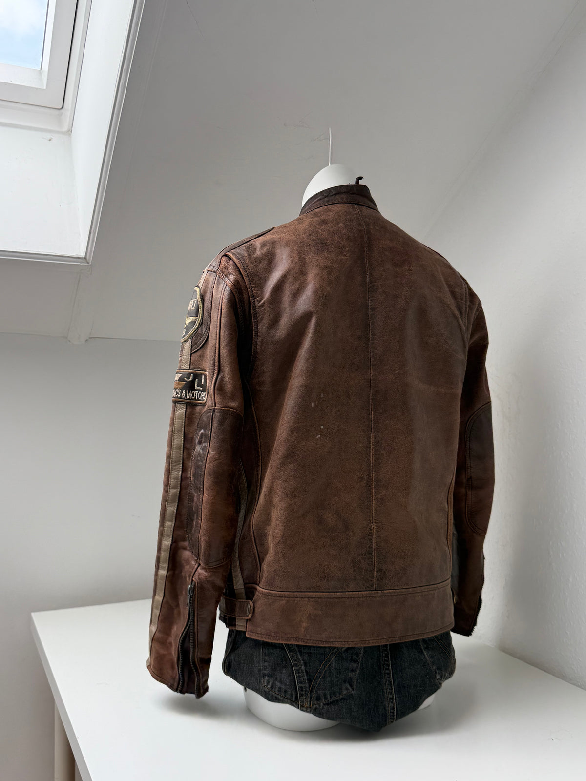 Vintage Leather Racer Biker Jacket (S)