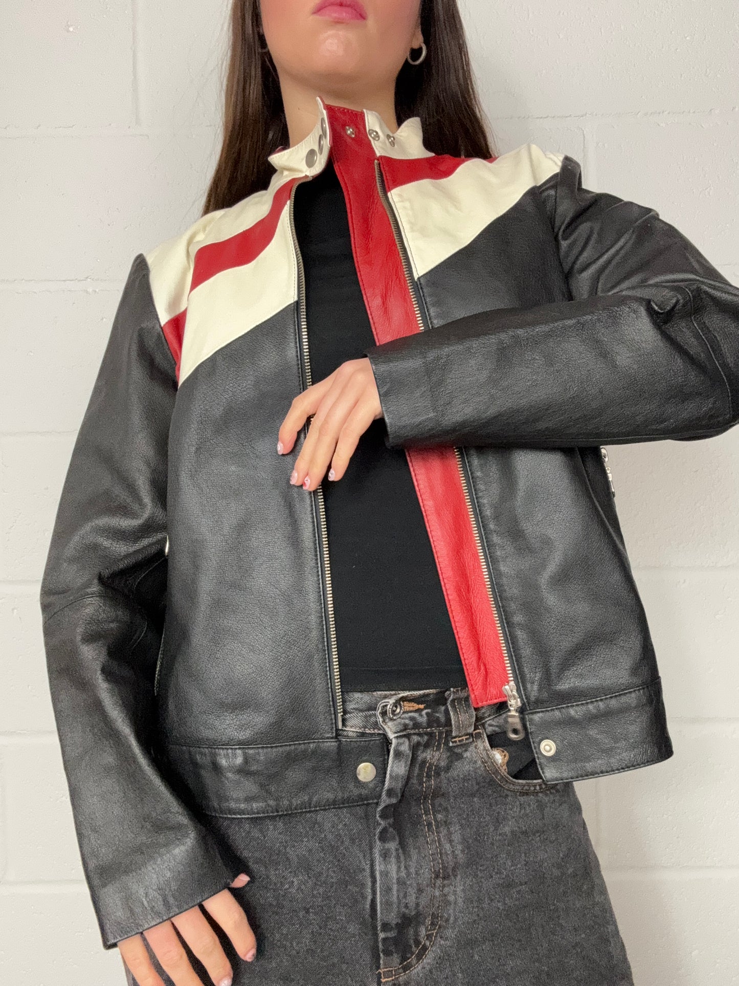 Vintage Leather Biker Jacket (S)