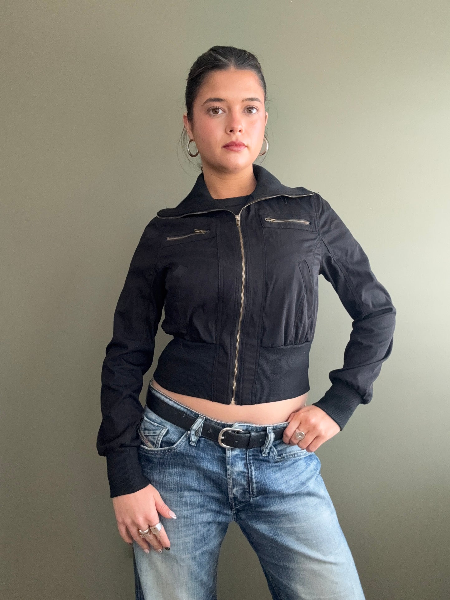 Black Y2K Bomber Jacket (M)