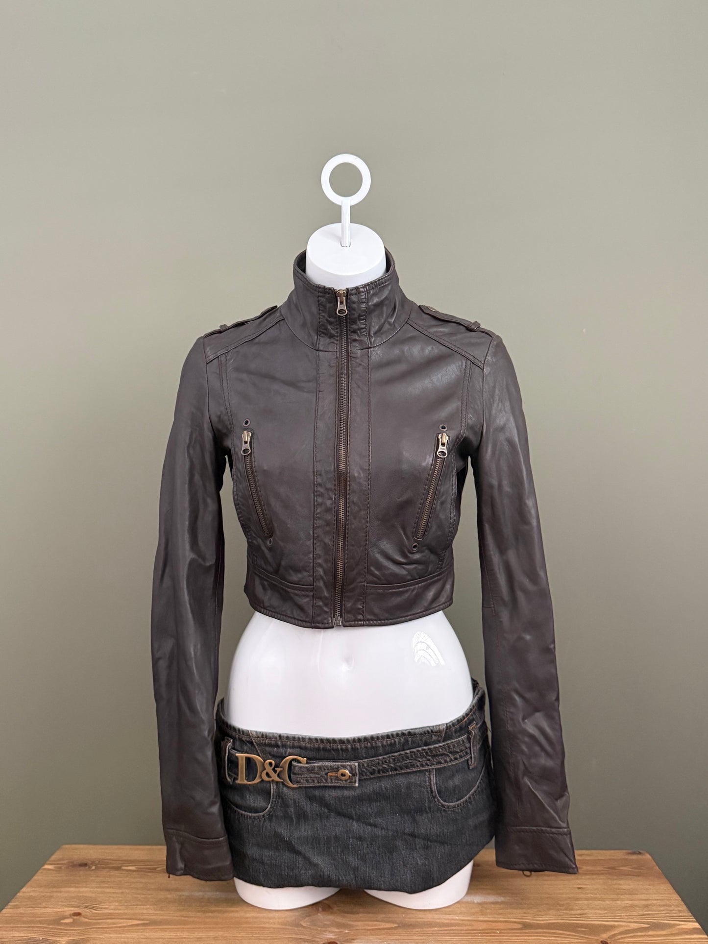 Brown Cropped Leather Jacket (M)