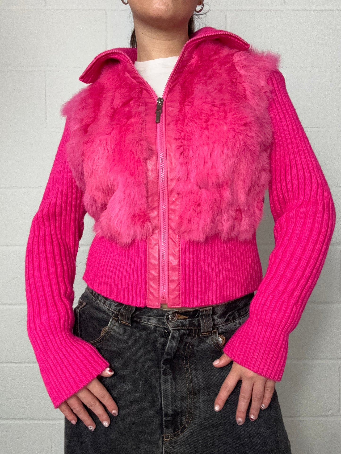 Pink Fur Knit Jacket (M)