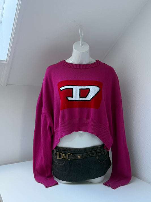 Pink Cropped Diesel Knit Jumper (M)