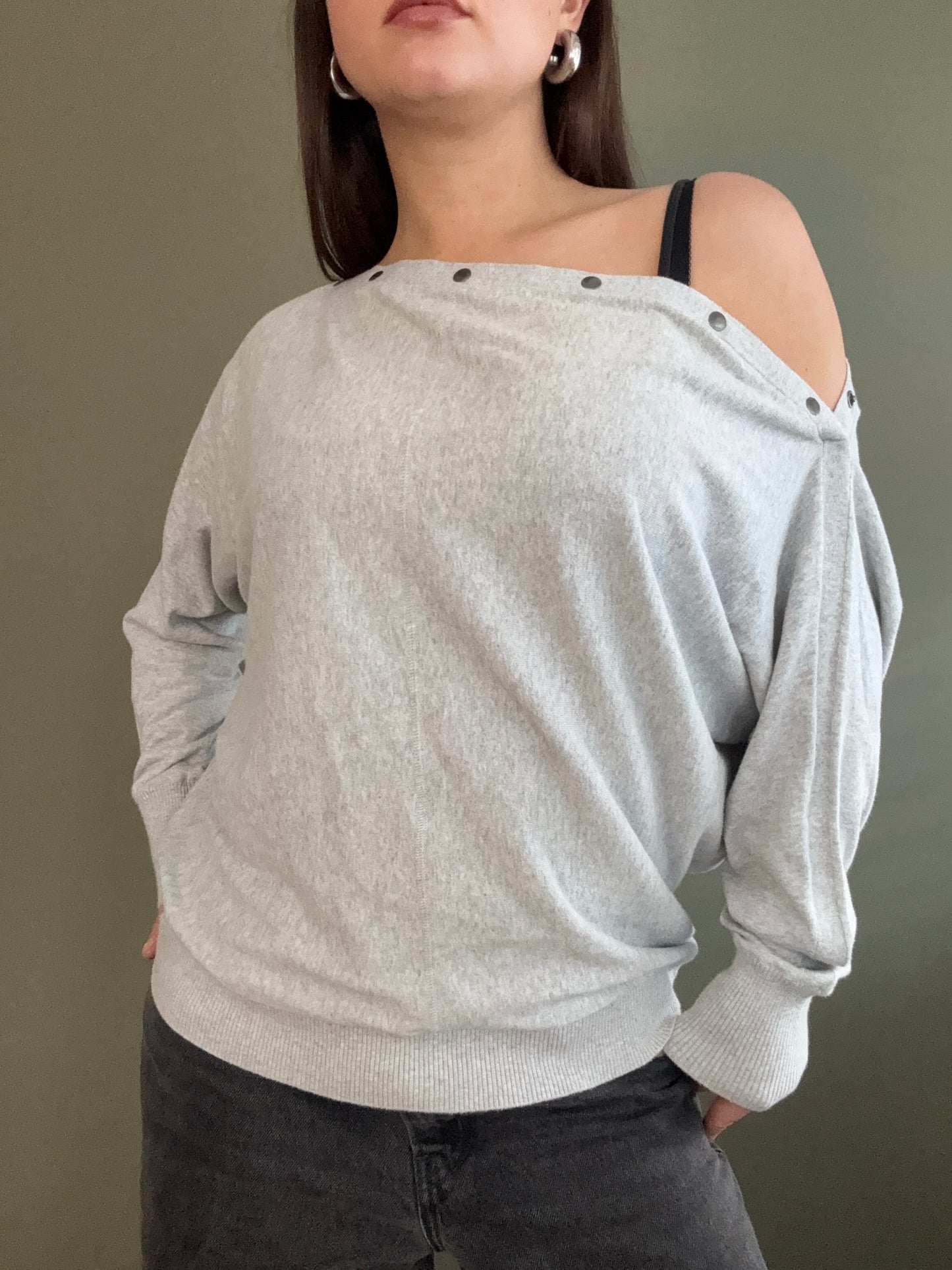 Allsaints Grey Popper Batwing Jumper (L)