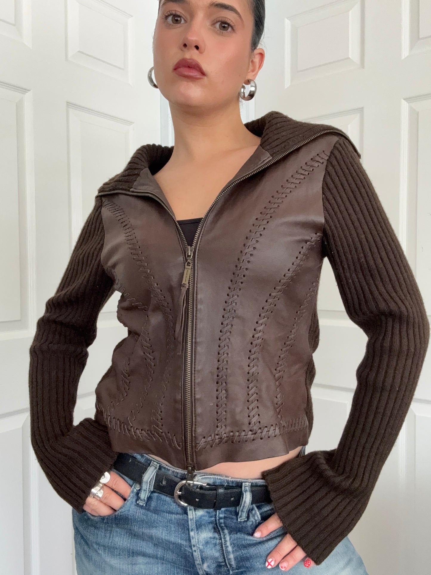 Knit Leather Double Zip Jumper (UK12)