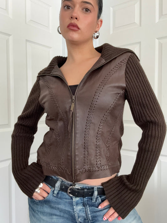Knit Leather Double Zip Jumper (UK12)