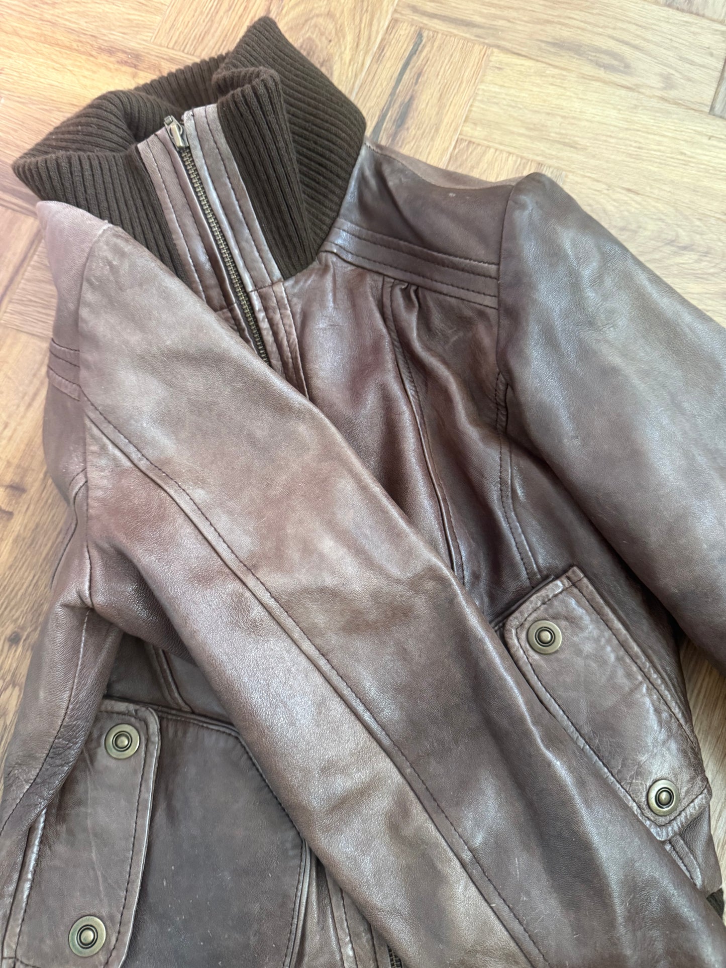 Brown Leather Bomber Jacket (UK10)