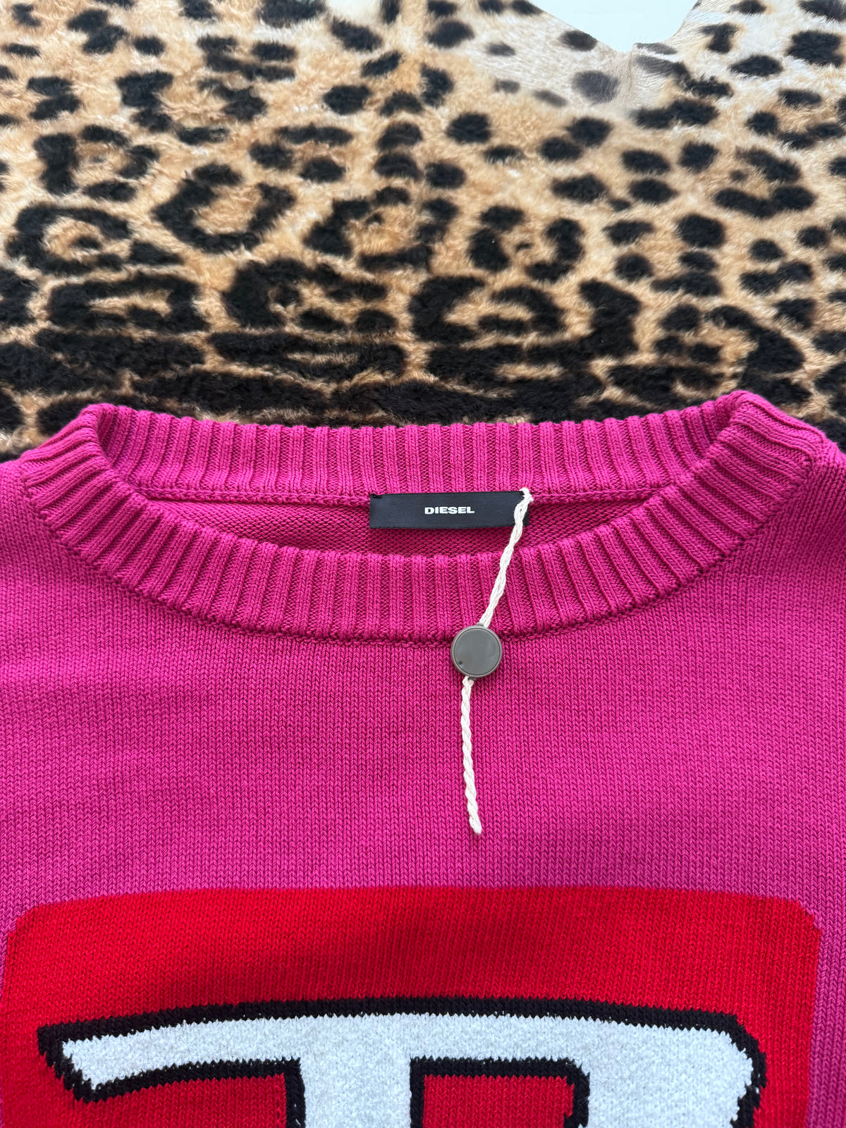 Pink Cropped Diesel Knit Jumper (M)