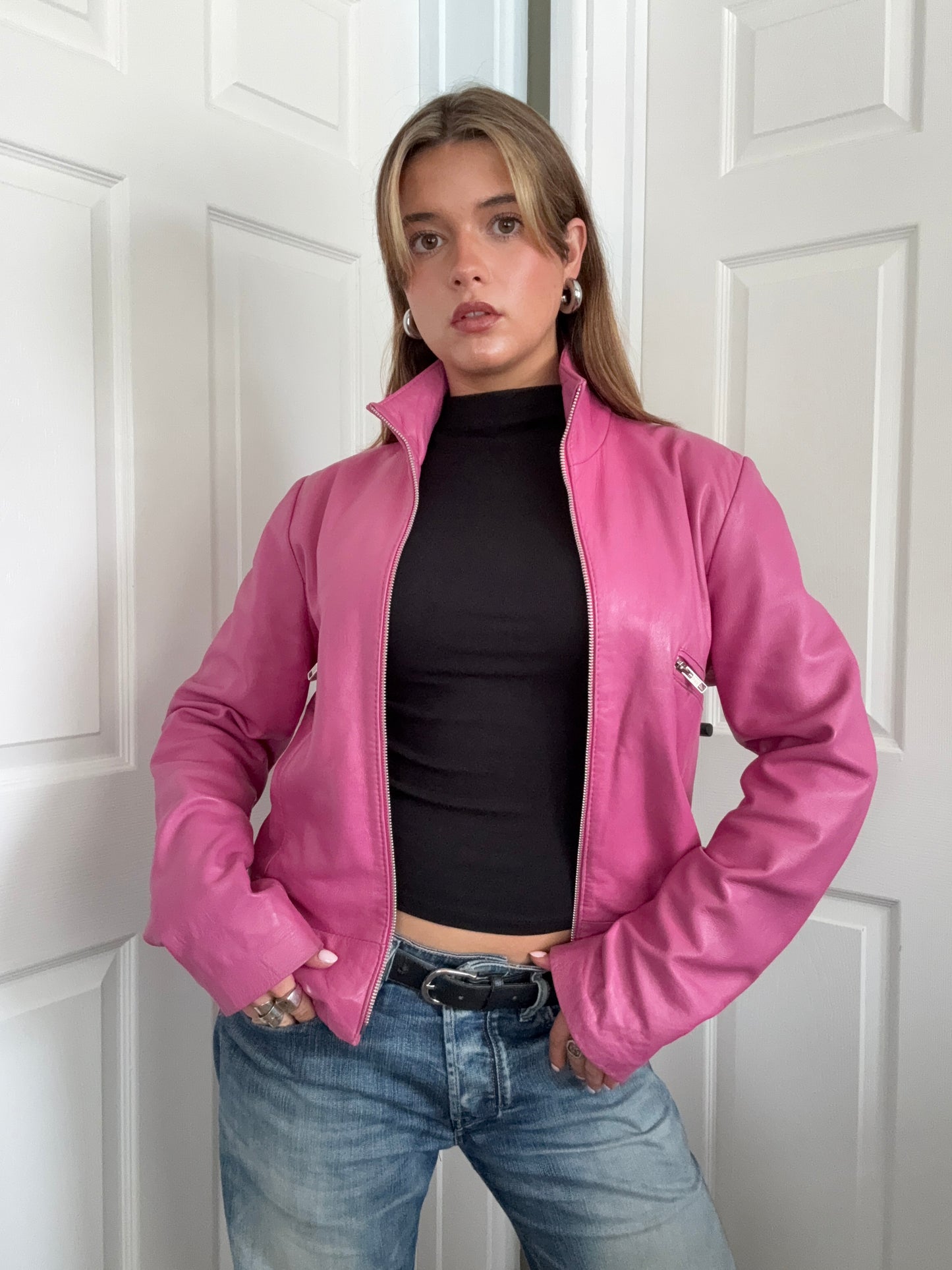 Pink Leather Jacket (L)